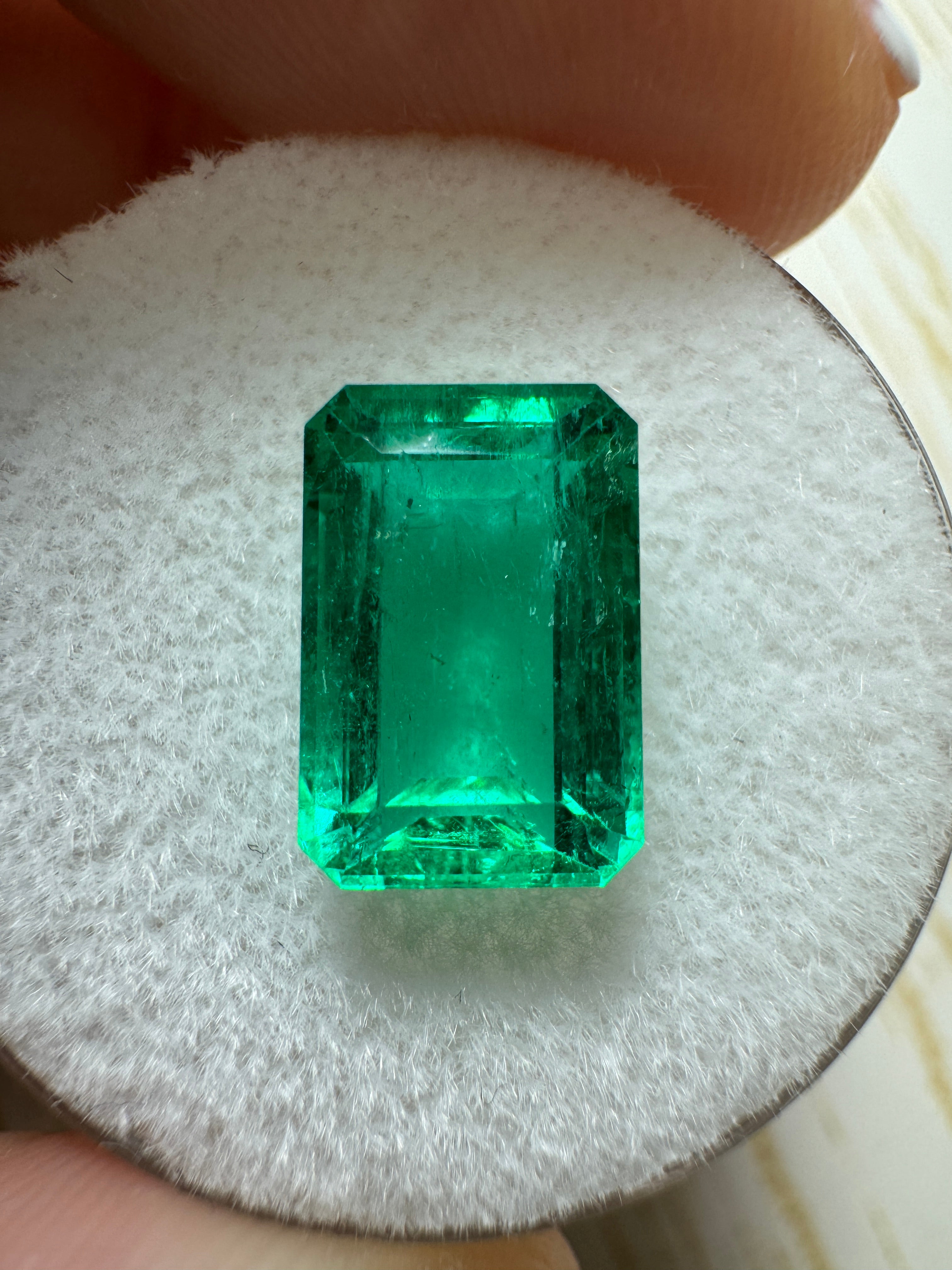 3.40 Carat GIA Certified Vivid Bluish Green Colombian Emerald, loose elongated emerald cut, natural gemstone, from JR Colombian Emeralds