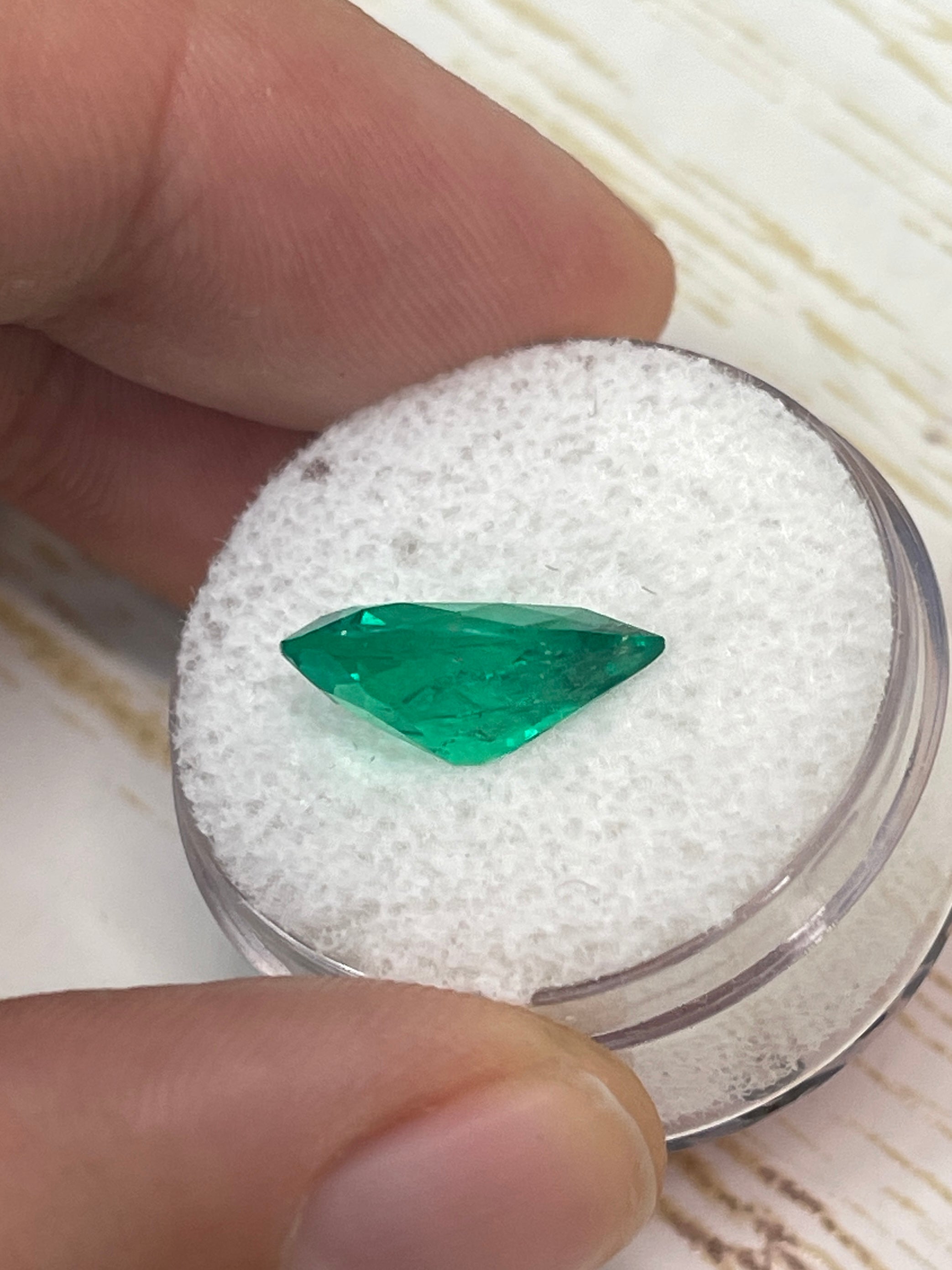 Fine 3.47 carat 14x9mm pear cut Muzo Colombian emerald loose gemstone by JR Colombian Emeralds. Natural green emerald.