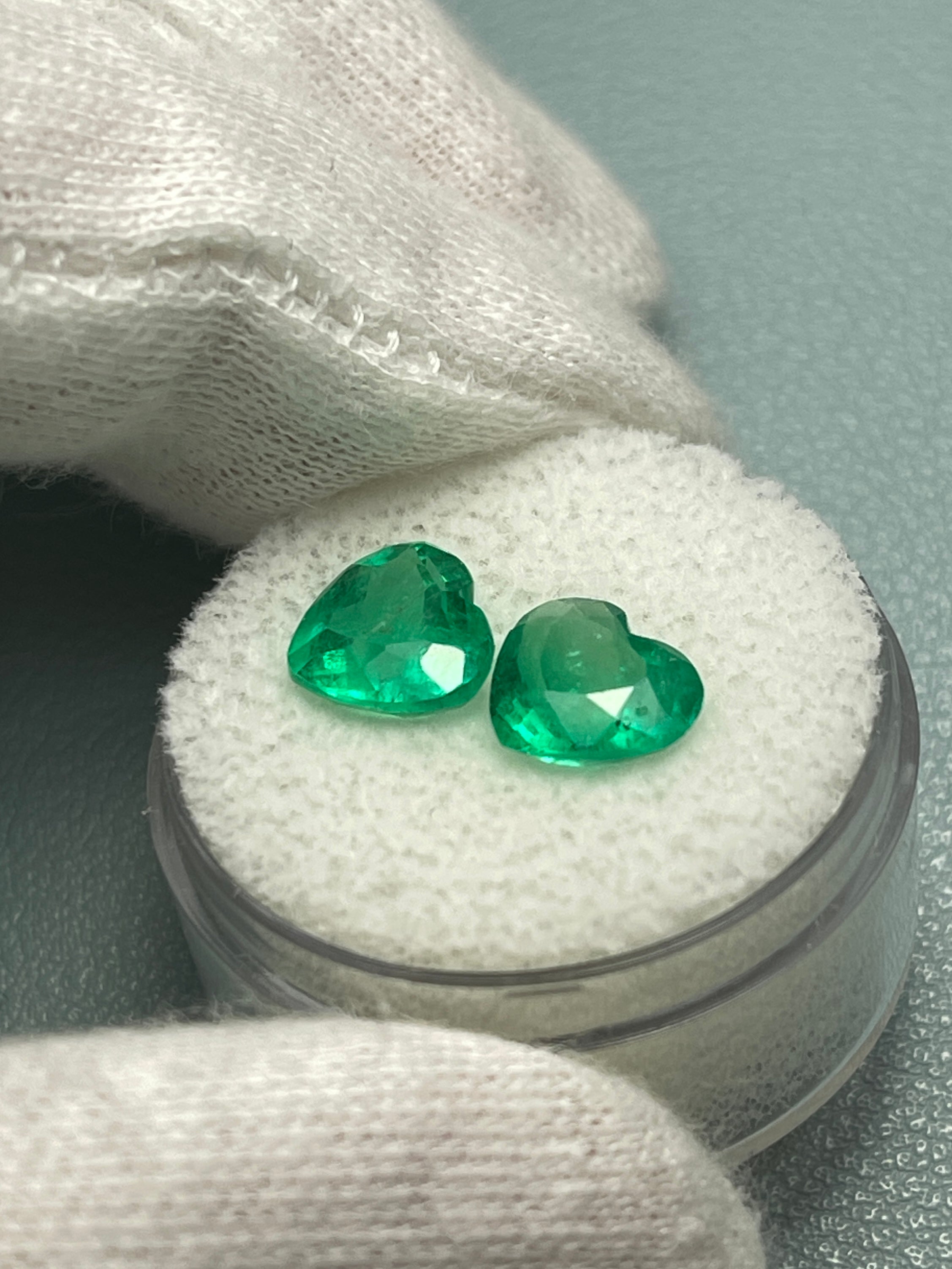 3.48tcw 8x9 Matching Emerald Hearts Vivid Muzo Green Natural Colombian Emeralds - JR Colombian Emeralds