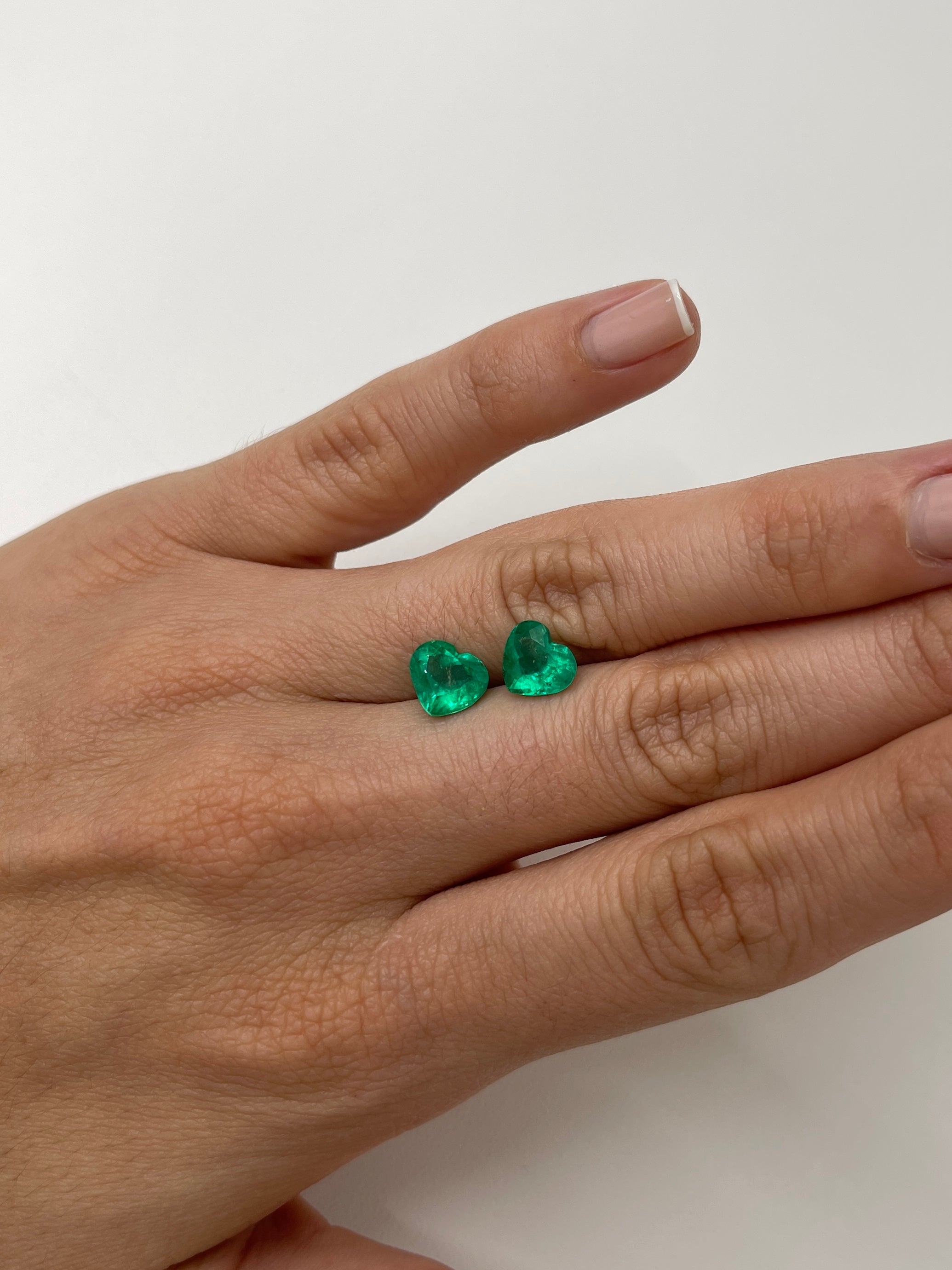 3.48tcw 8x9 Matching Emerald Hearts Vivid Muzo Green Natural Colombian Emeralds - JR Colombian Emeralds