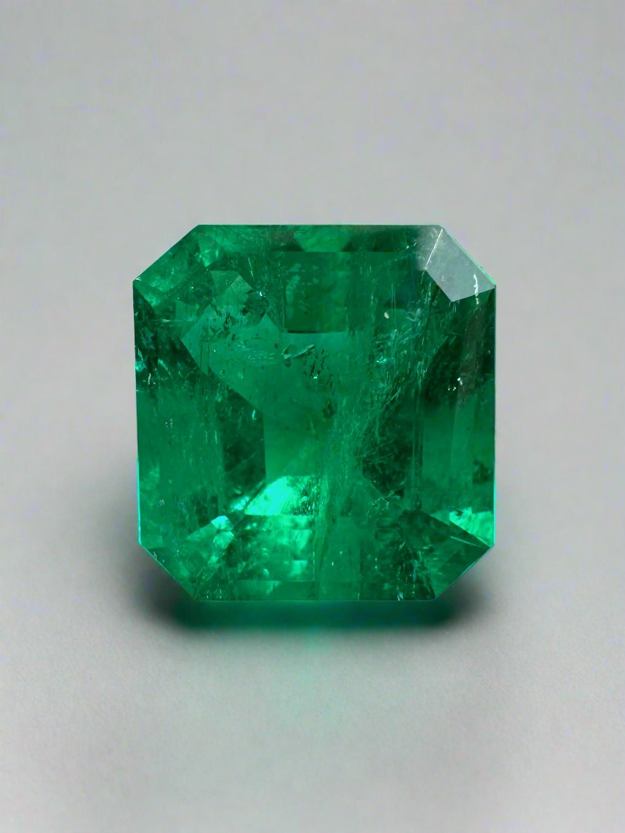 Vivid 3.49 Carat Muzo Green Colombian Emerald loose gemstone in Asscher cut, natural and vibrant, from JR Colombian Emeralds.