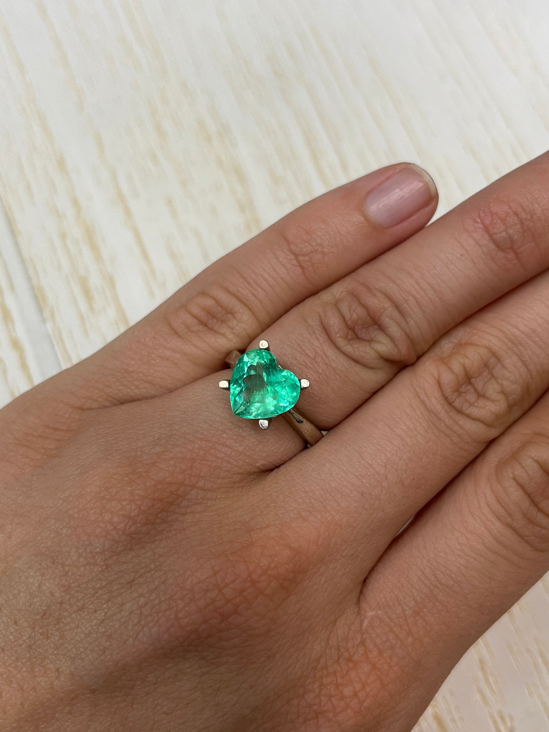 Natural loose Colombian emerald, 3.50 carats, heart cut, bubbly green, from JR Colombian Emeralds.