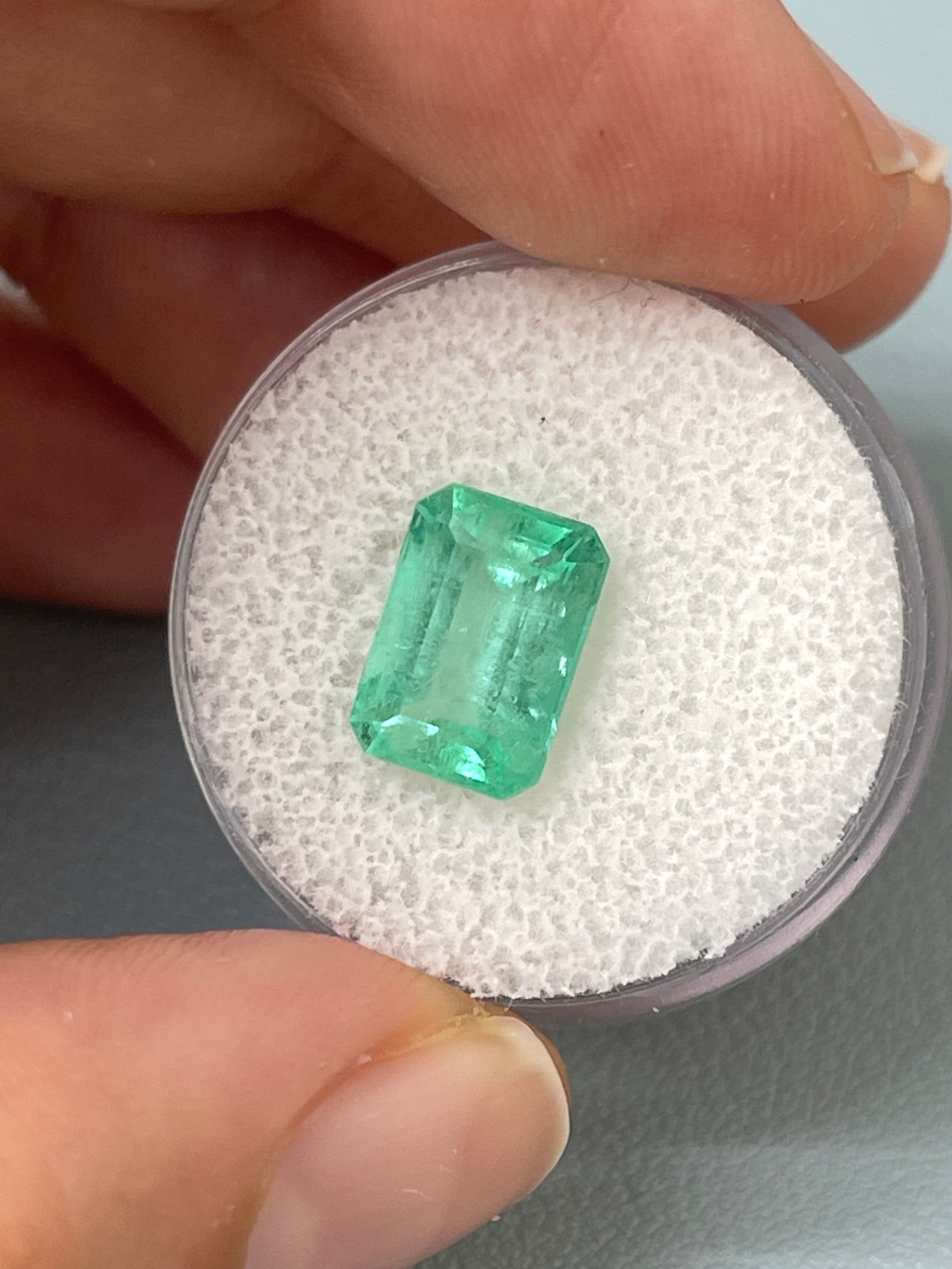Seafoam green 3.54 carat natural Colombian emerald loose gemstone in emerald cut, from JR Colombian Emeralds.