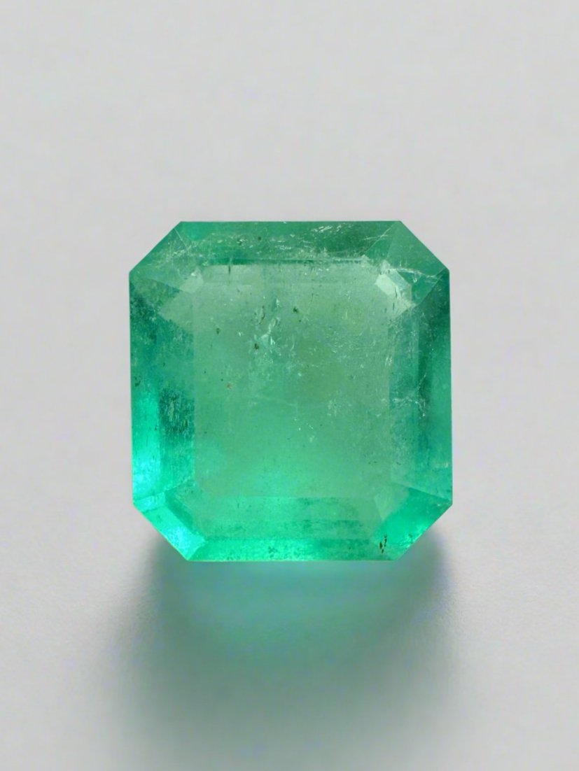 Loose Colombian emerald, 3.59 carats, 10.5x10mm Asscher cut, vibrant spring green gemstone from JR Colombian Emeralds