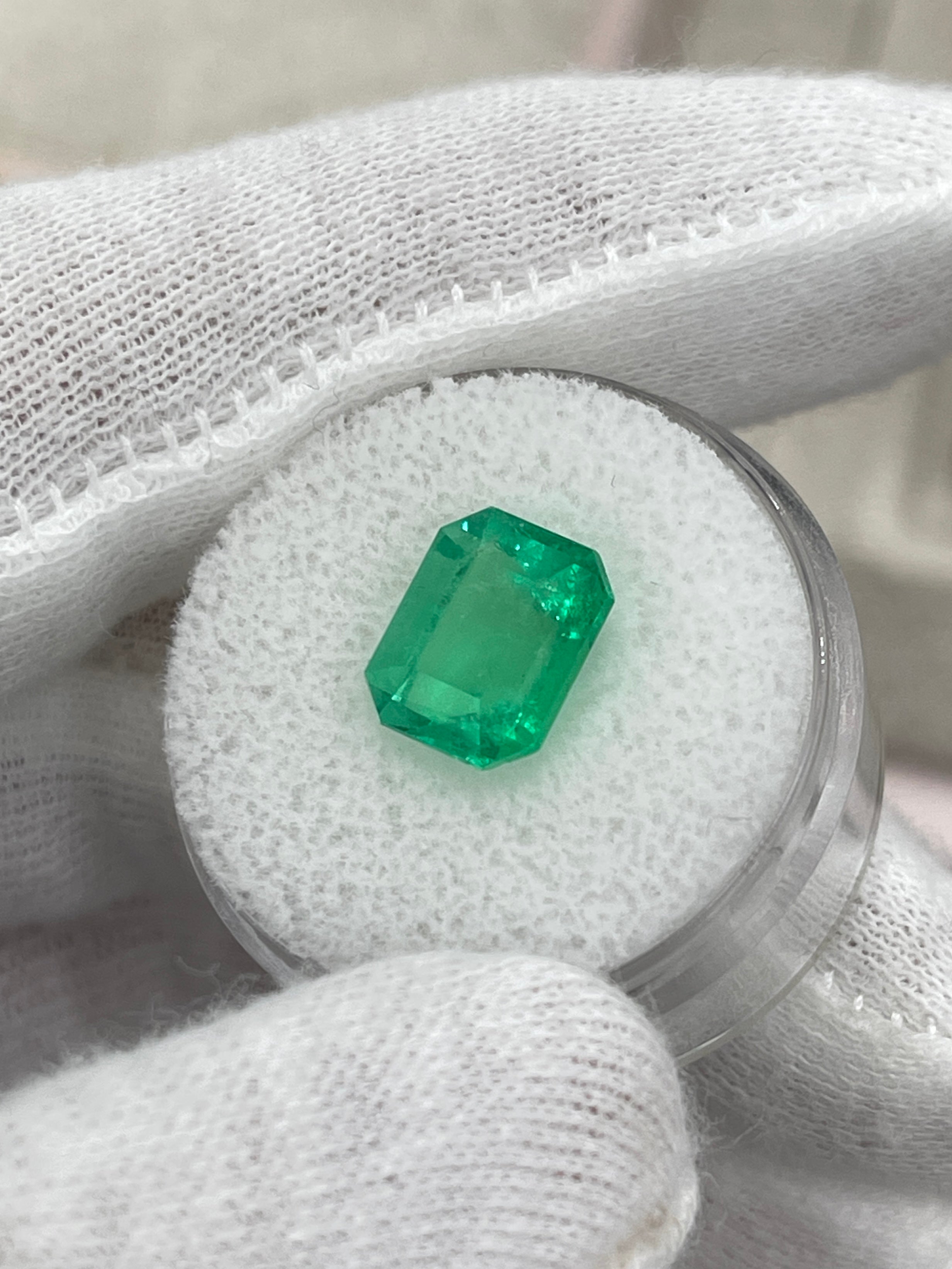3.64 Carat 10x8 Yellowish Green Natural Loose Colombian Emerald-Emerald Cut - JR Colombian Emeralds