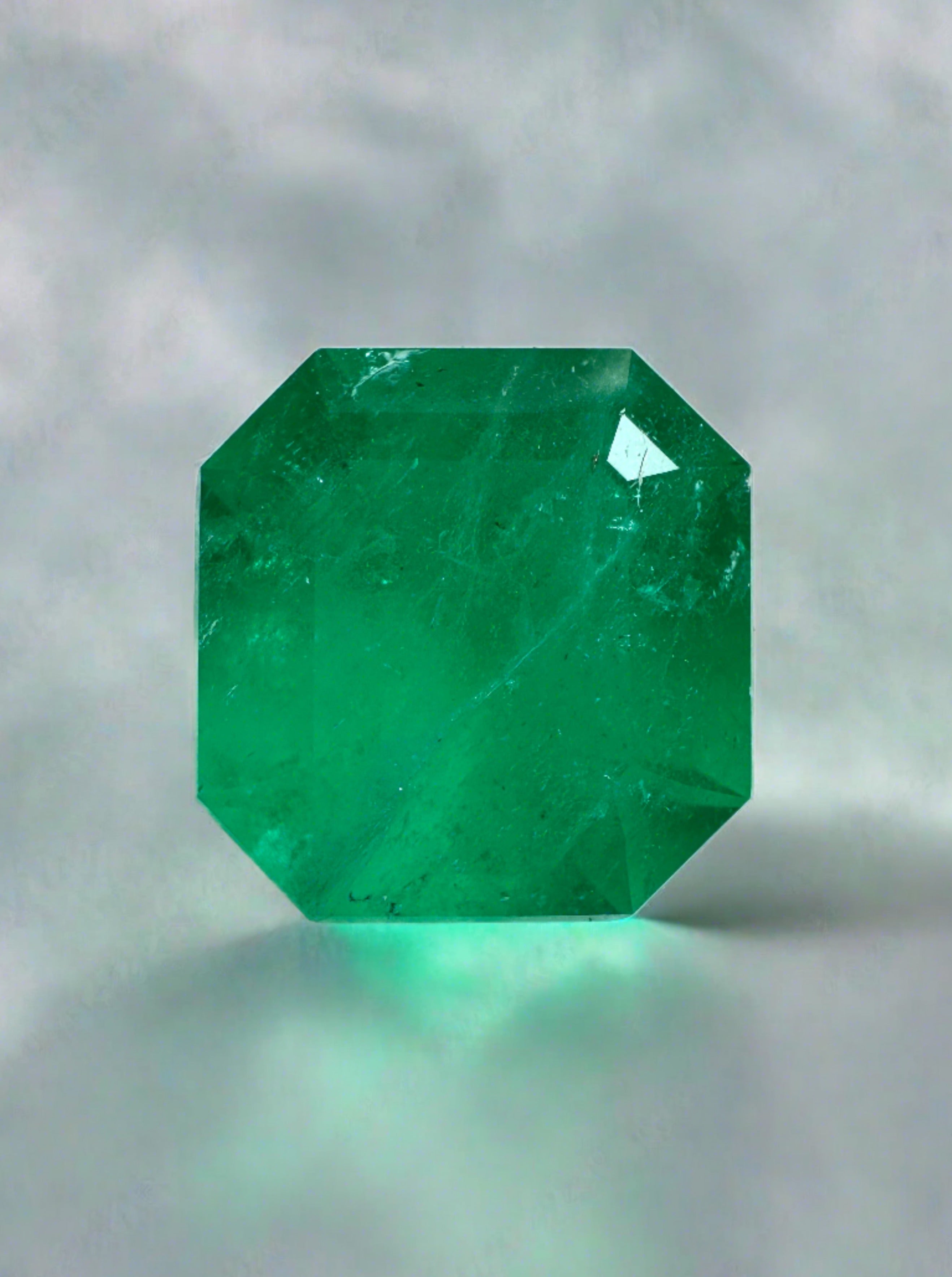 Forest green Colombian emerald Asscher cut with clipped corners, 3.74 carats, from JR Colombian Emeralds.
