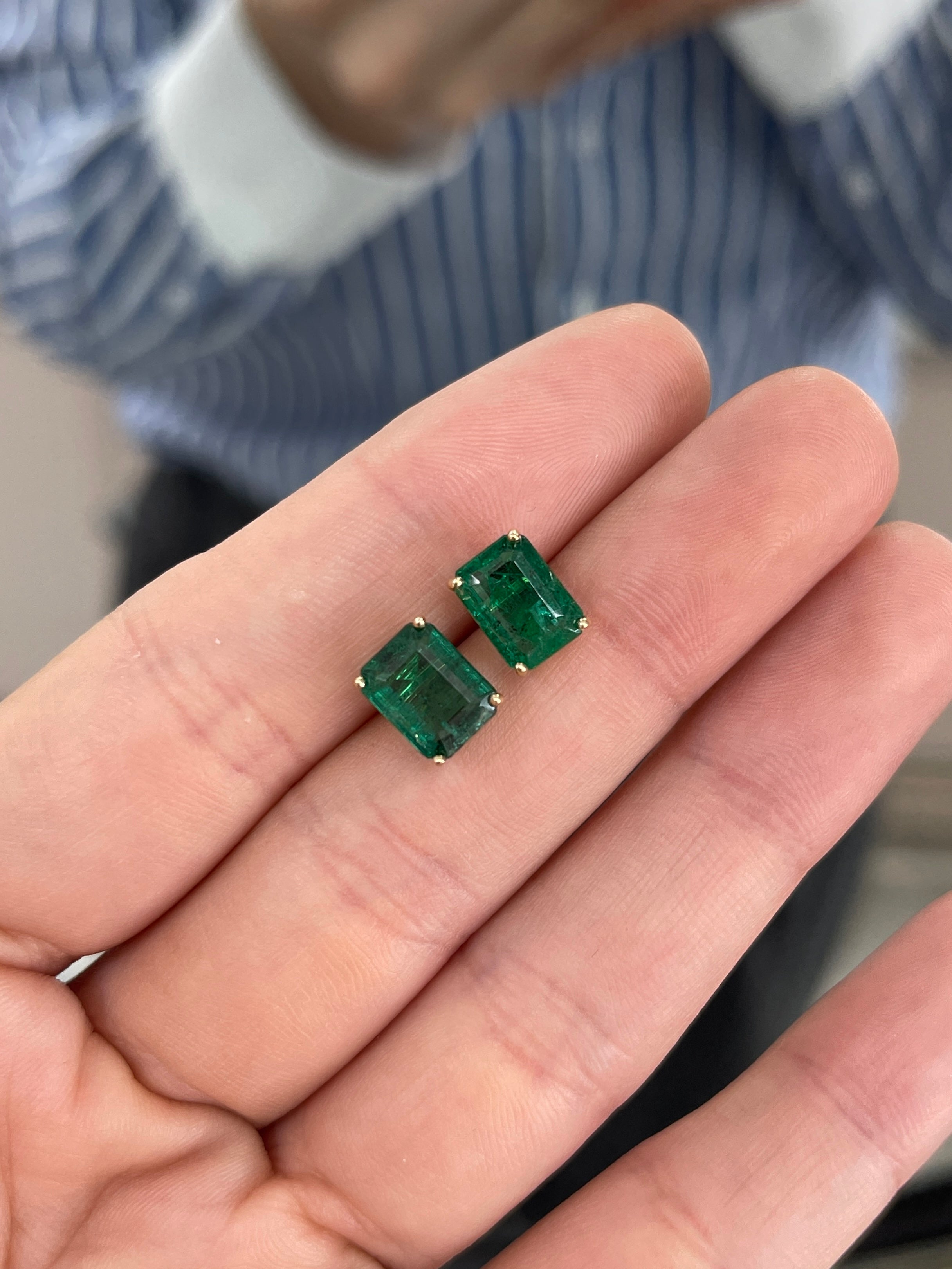 3.83tcw Zambian Emerald Emerald Cut Natural Stud Earrings 14K - JR Colombian Emeralds