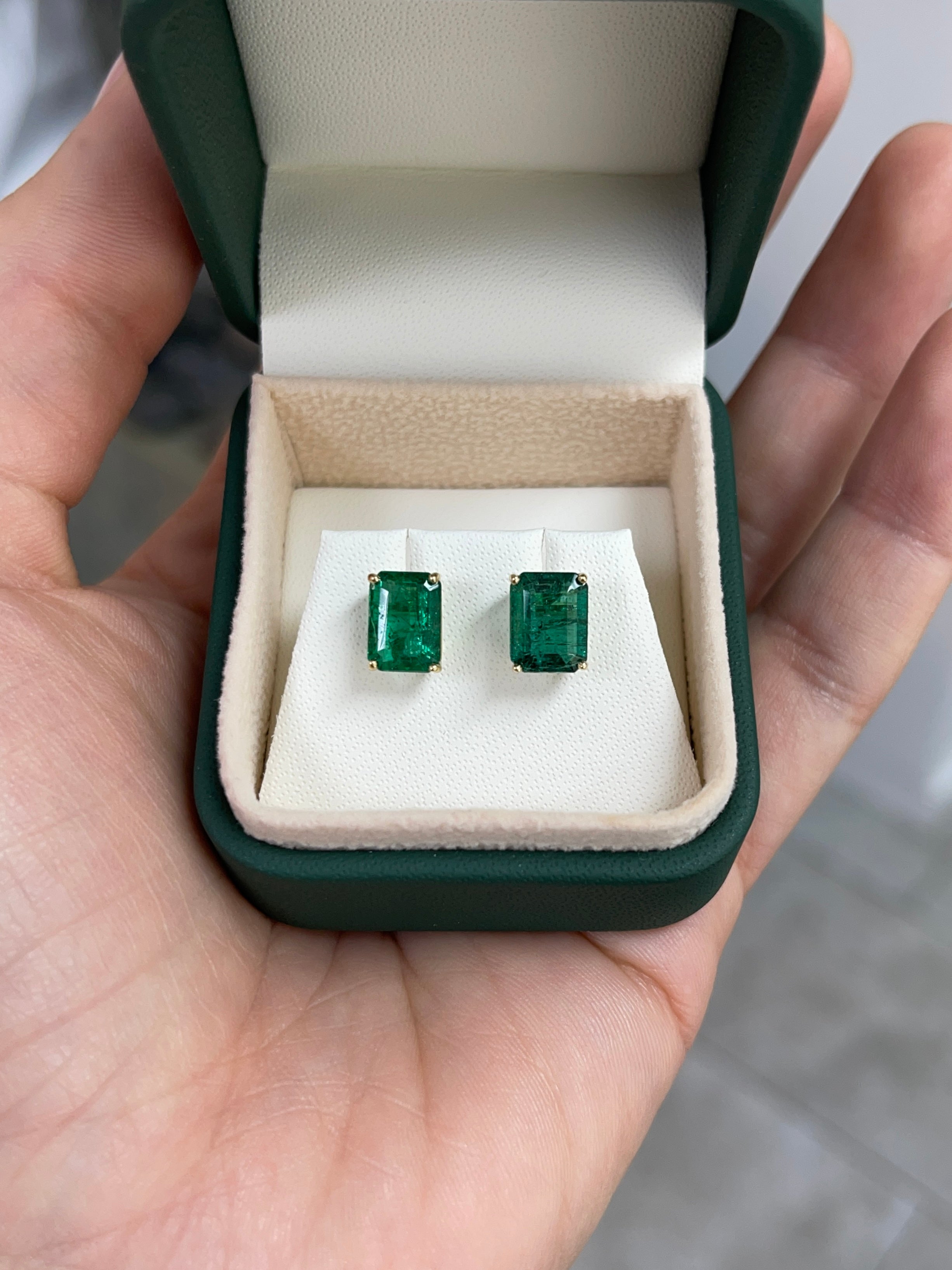 3.83tcw Zambian Emerald Emerald Cut Natural Stud Earrings 14K - JR Colombian Emeralds