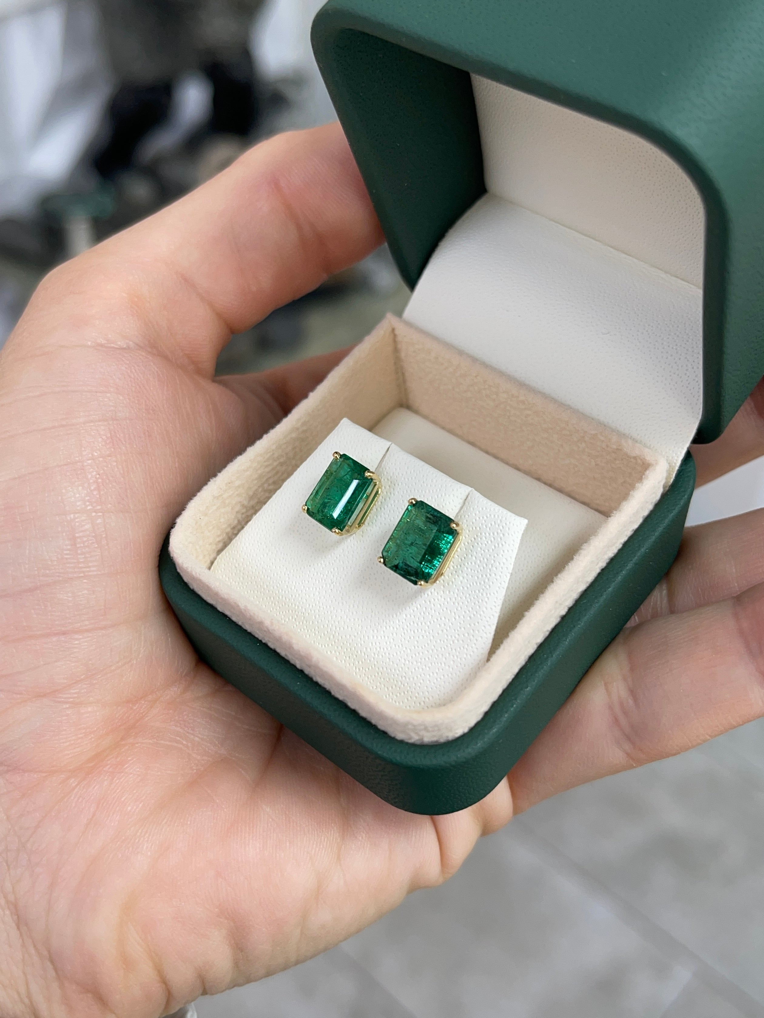 3.83tcw Zambian Emerald Emerald Cut Natural Stud Earrings 14K - JR Colombian Emeralds
