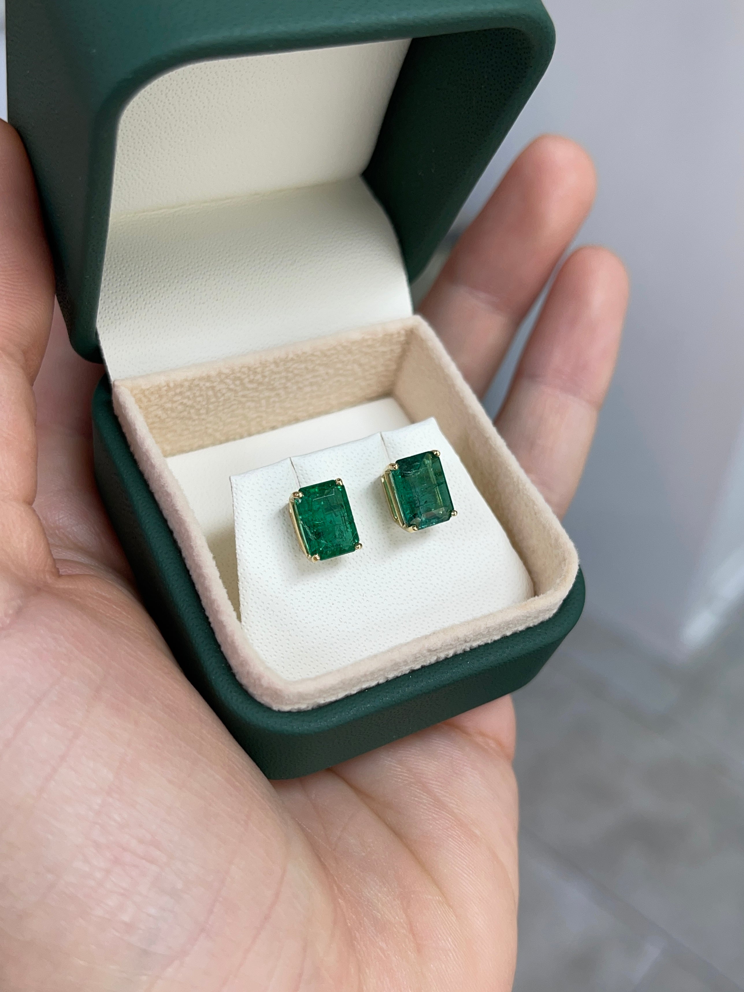 3.83tcw Zambian Emerald Emerald Cut Natural Stud Earrings 14K - JR Colombian Emeralds