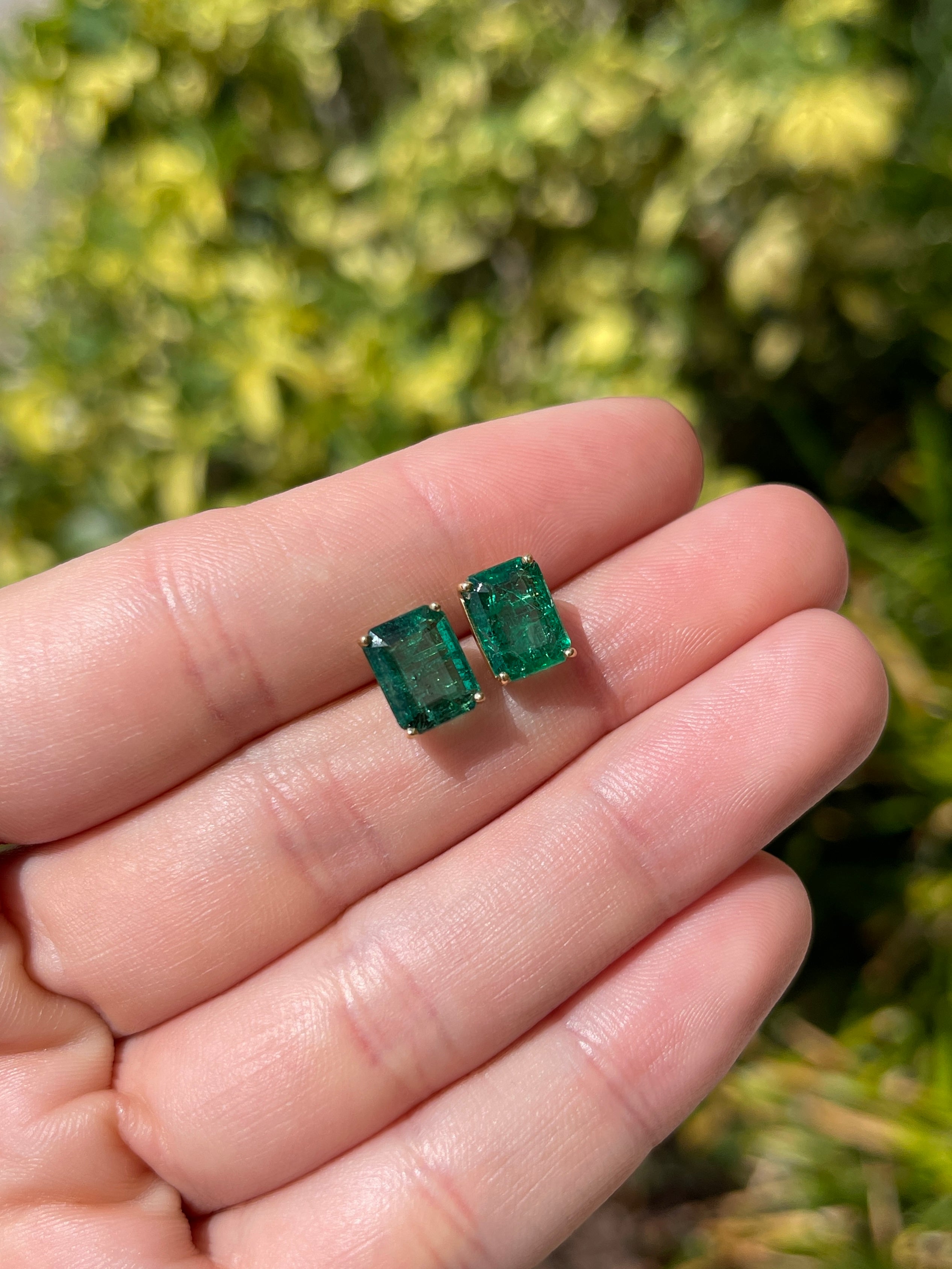 3.83tcw Zambian Emerald Emerald Cut Natural Stud Earrings 14K - JR Colombian Emeralds