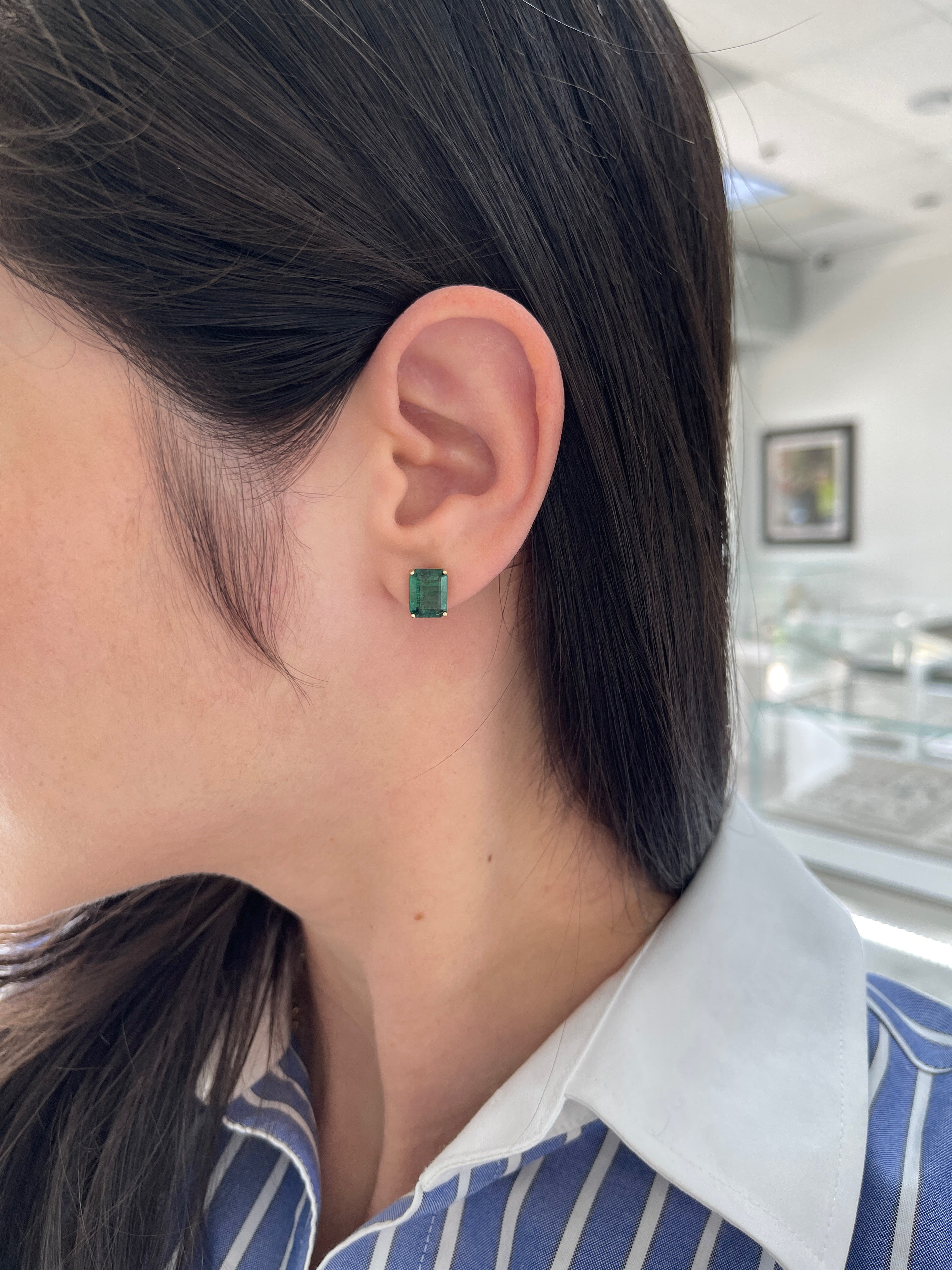 3.83tcw Zambian Emerald Emerald Cut Natural Stud Earrings 14K - JR Colombian Emeralds