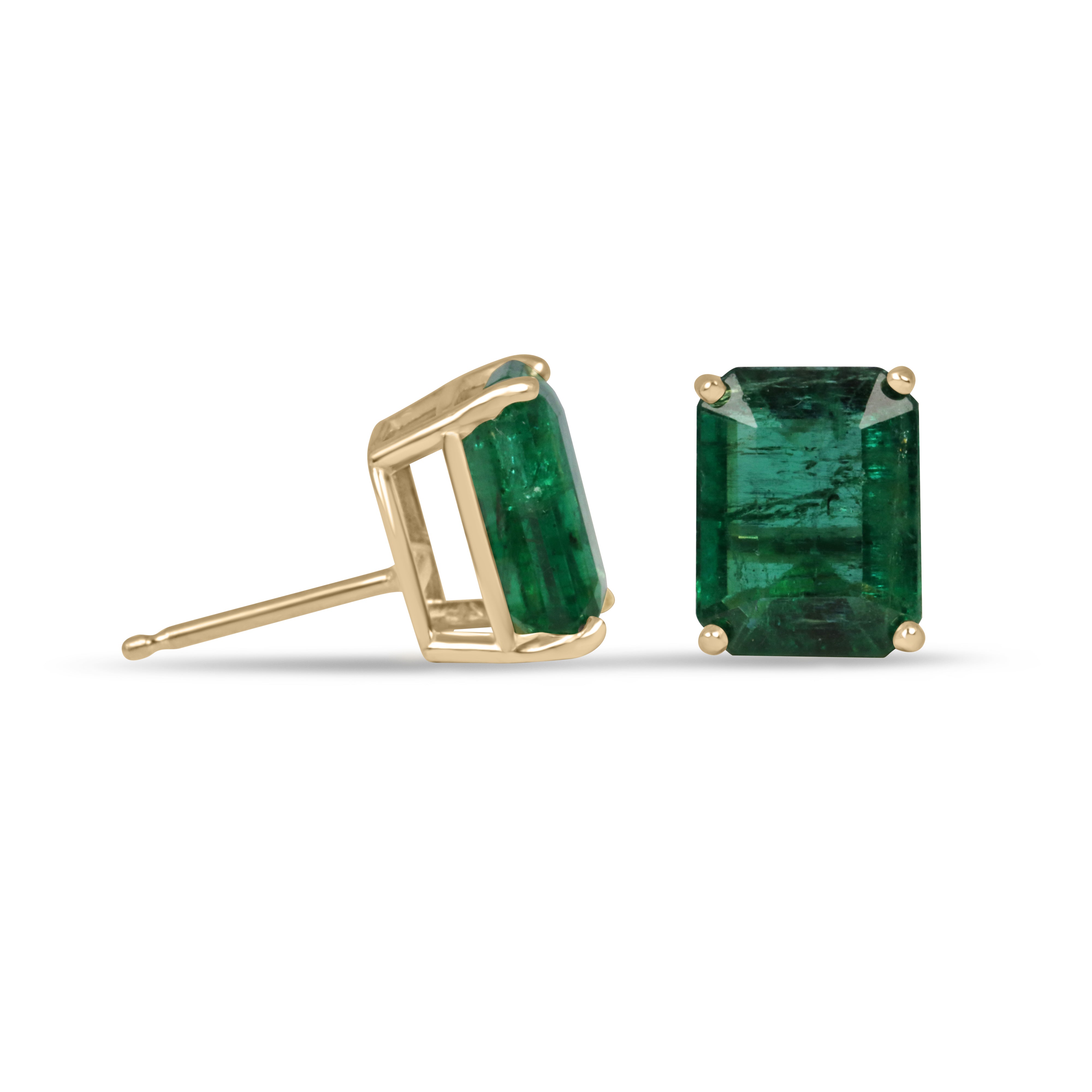 3.83tcw Zambian Emerald Emerald Cut Natural Stud Earrings 14K - JR Colombian Emeralds