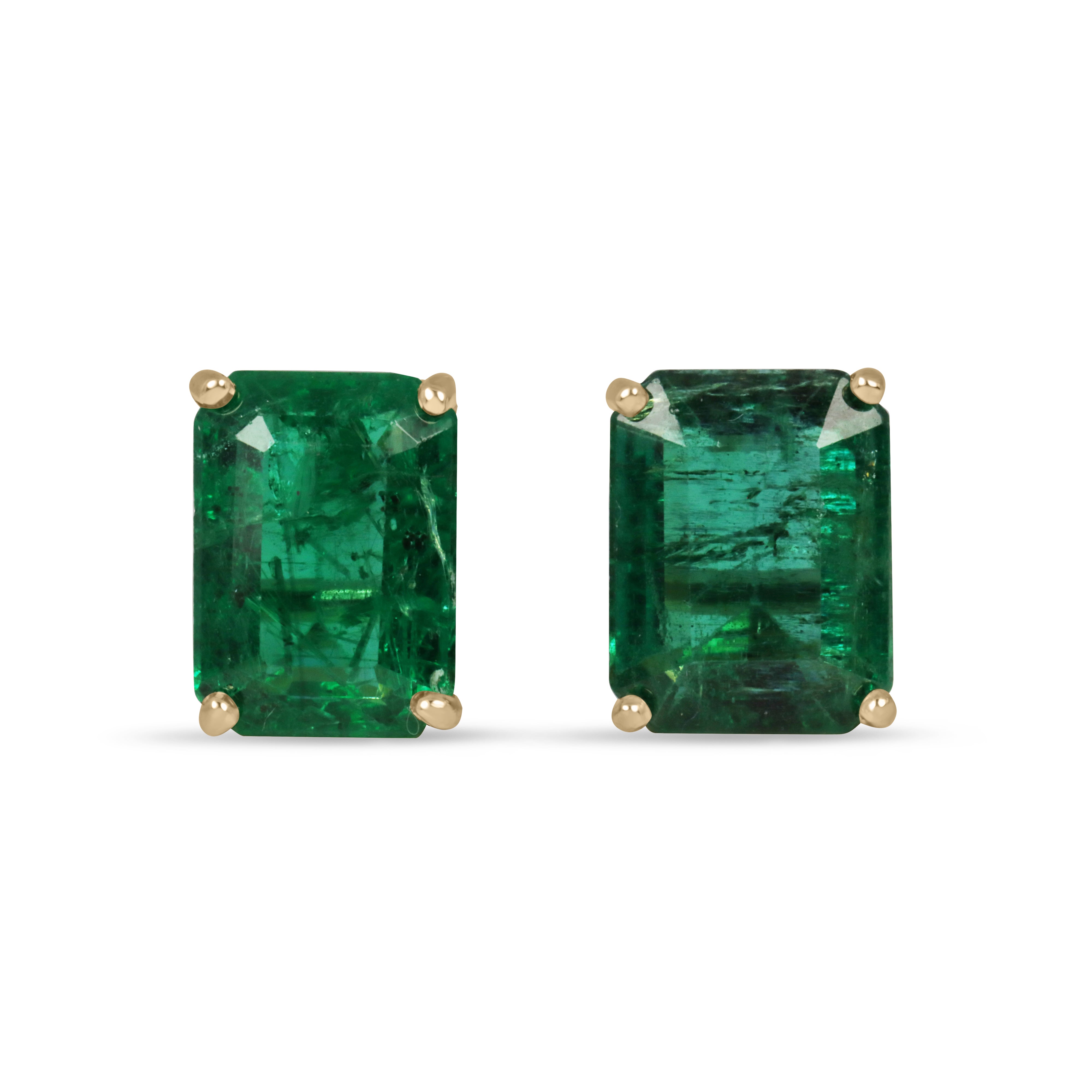 3.83tcw Zambian Emerald Emerald Cut Natural Stud Earrings 14K - JR Colombian Emeralds