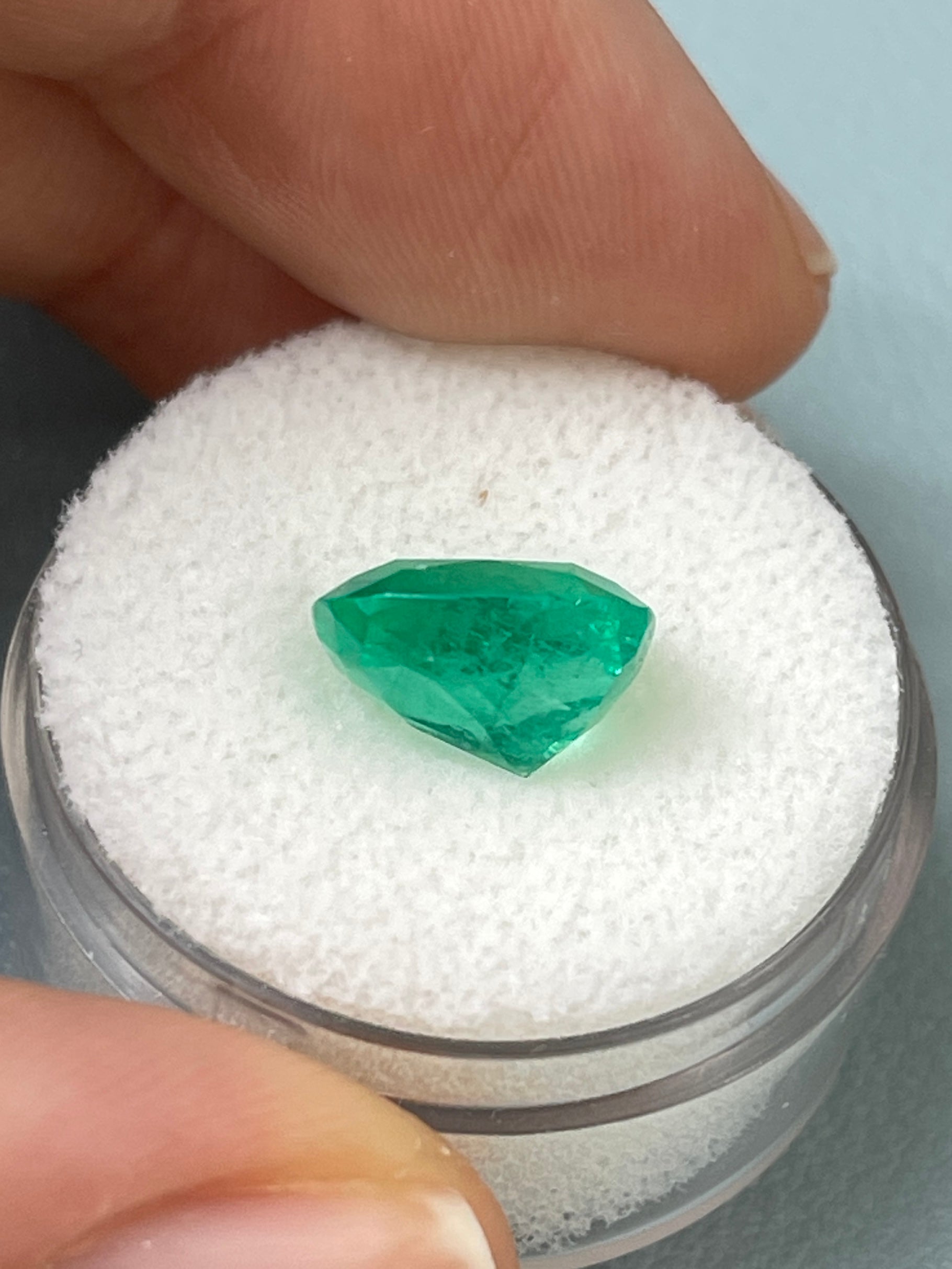 Natural loose Colombian emerald, cushion cut, 3.85 carats, strong medium green, 10.6x8.7mm, by JR Colombian Emeralds.