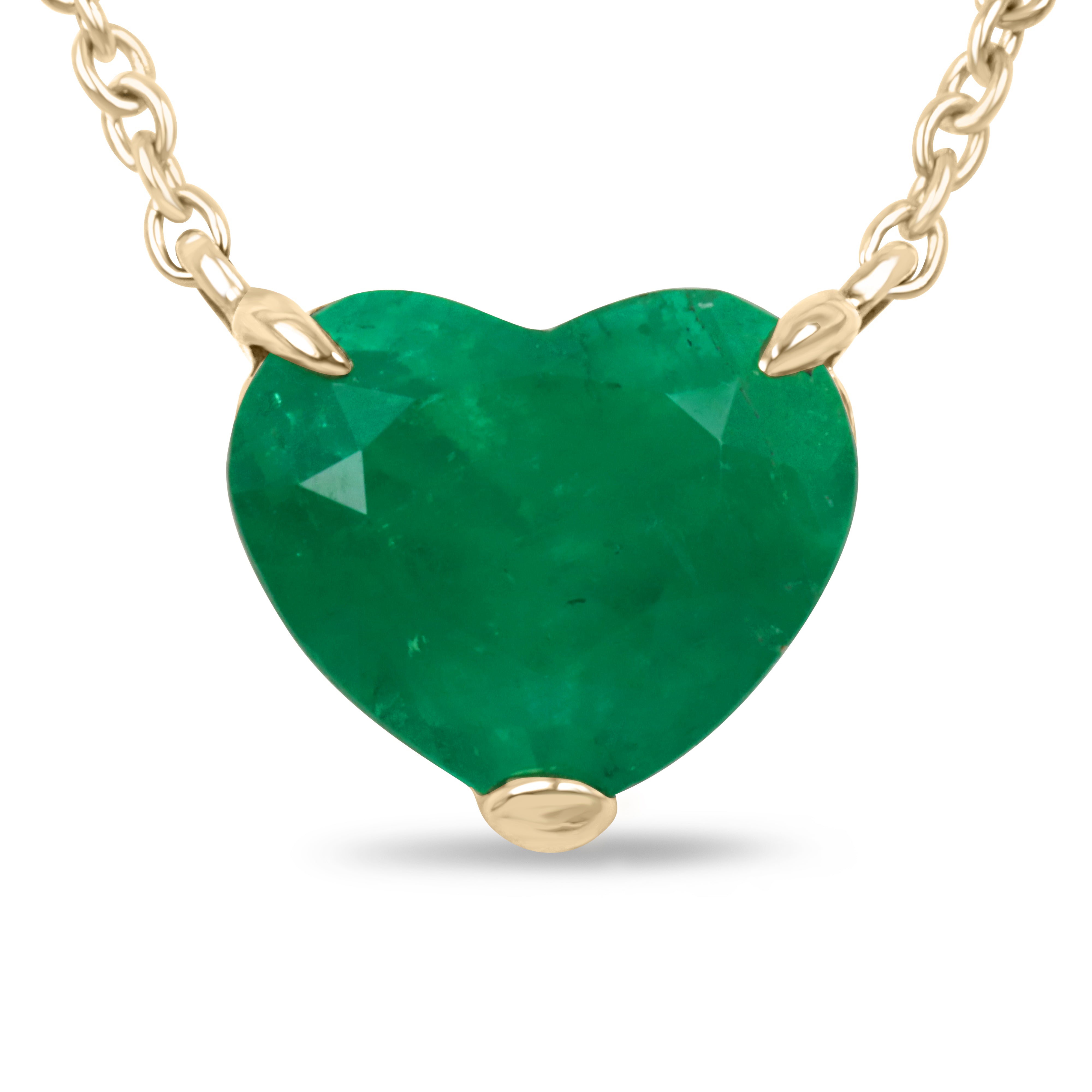 3.85 Carat Colombian Emerald Heart Cut Solitaire 18K Necklace
