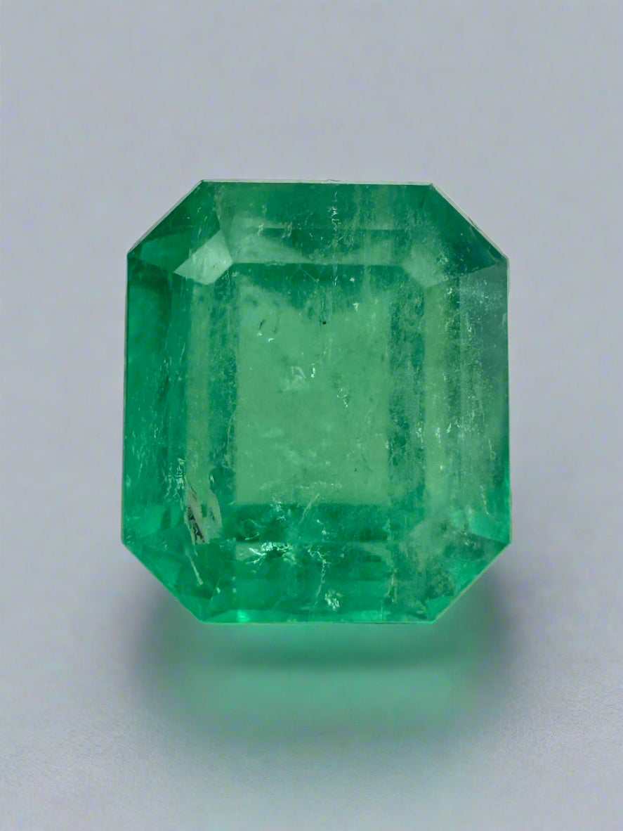 4.02 carat earth-mined Colombian emerald gemstone, 9x8mm medium yellowish-green loose natural gem by JR Colombian Emeralds