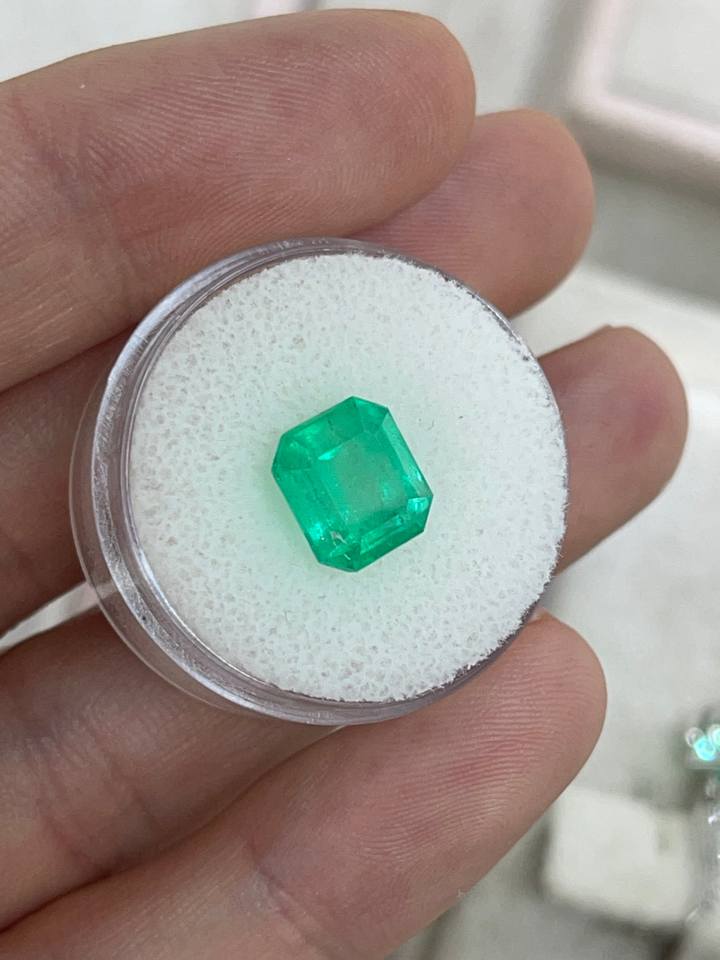 4.02 Carat Earth-mined Colombian emerald gemstone, 9x8mm, medium yellowish-green, loose natural gem by JR Colombian Emeralds