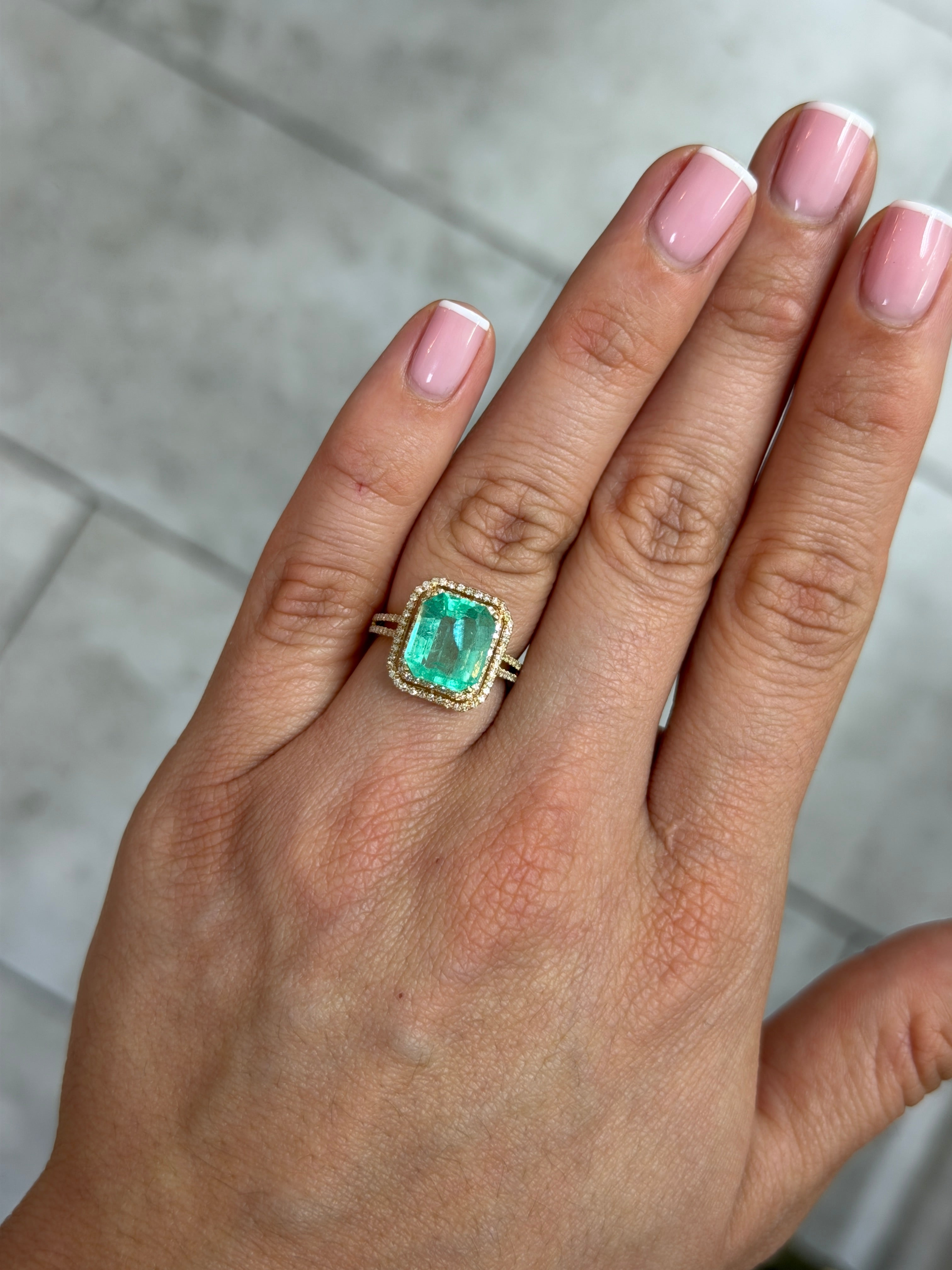 4.12 Carat 10.6x9.3 Medium Light Bluish Green Natural Loose Colombian Emerald-Chunky Emerald Cut