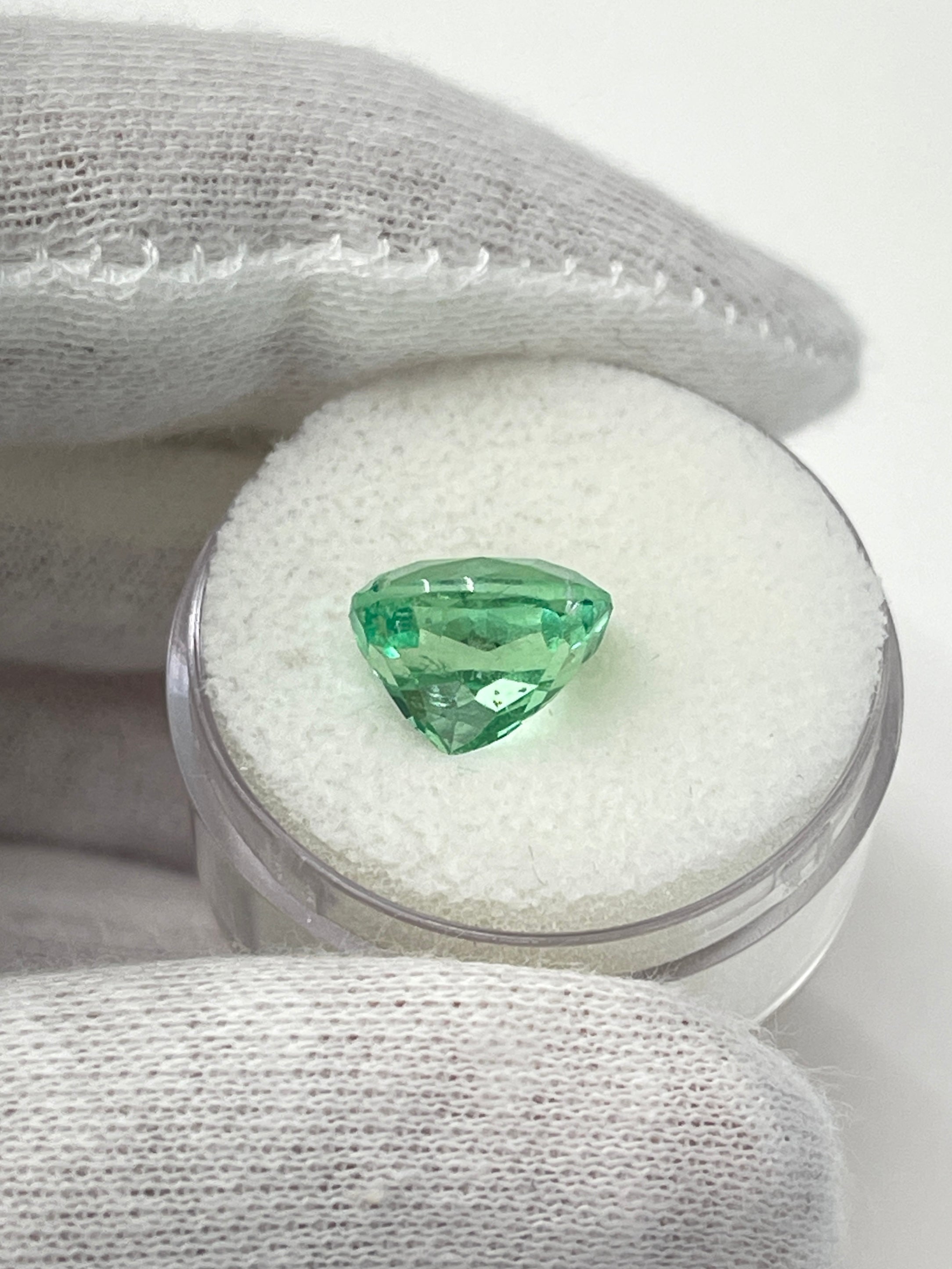 4.13 Carat 10x9 Pastel Yellowish Green Natural Loose Colombian Emerald-Cushion Cut - JR Colombian Emeralds