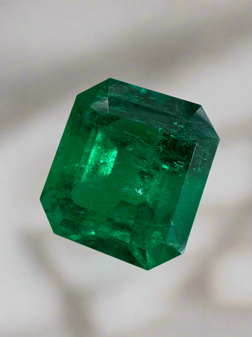 Vivid 4.16 Carat AAA Colombian Emerald loose Asscher cut with minor oil, natural Muzo gemstone, produced by JR Colombian Emeralds
