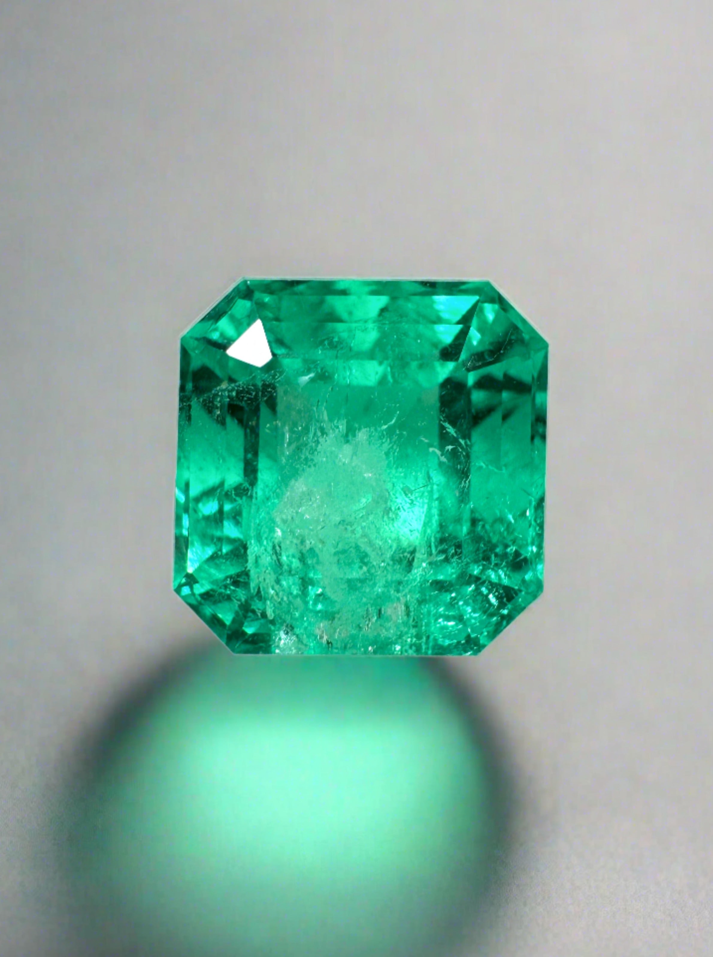 Vivid 4.22 carat natural Colombian Muzo emerald in 9x9mm Asscher cut, loose gemstone from JR Colombian Emeralds.
