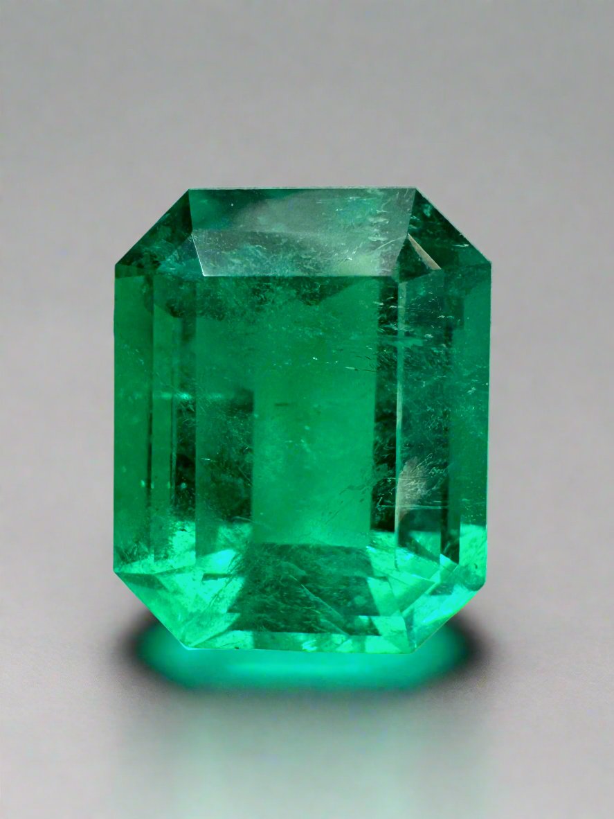 4.24 Carat AAA+ Colombian emerald cut loose green emerald from JR Colombian Emeralds, natural and vibrant gemstone.