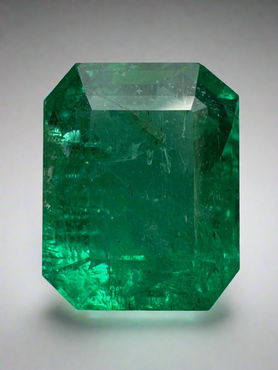 Deep green 4.36 carat Zambian emerald cut loose gemstone from JR Colombian Emeralds, showcasing a vibrant natural green hue.