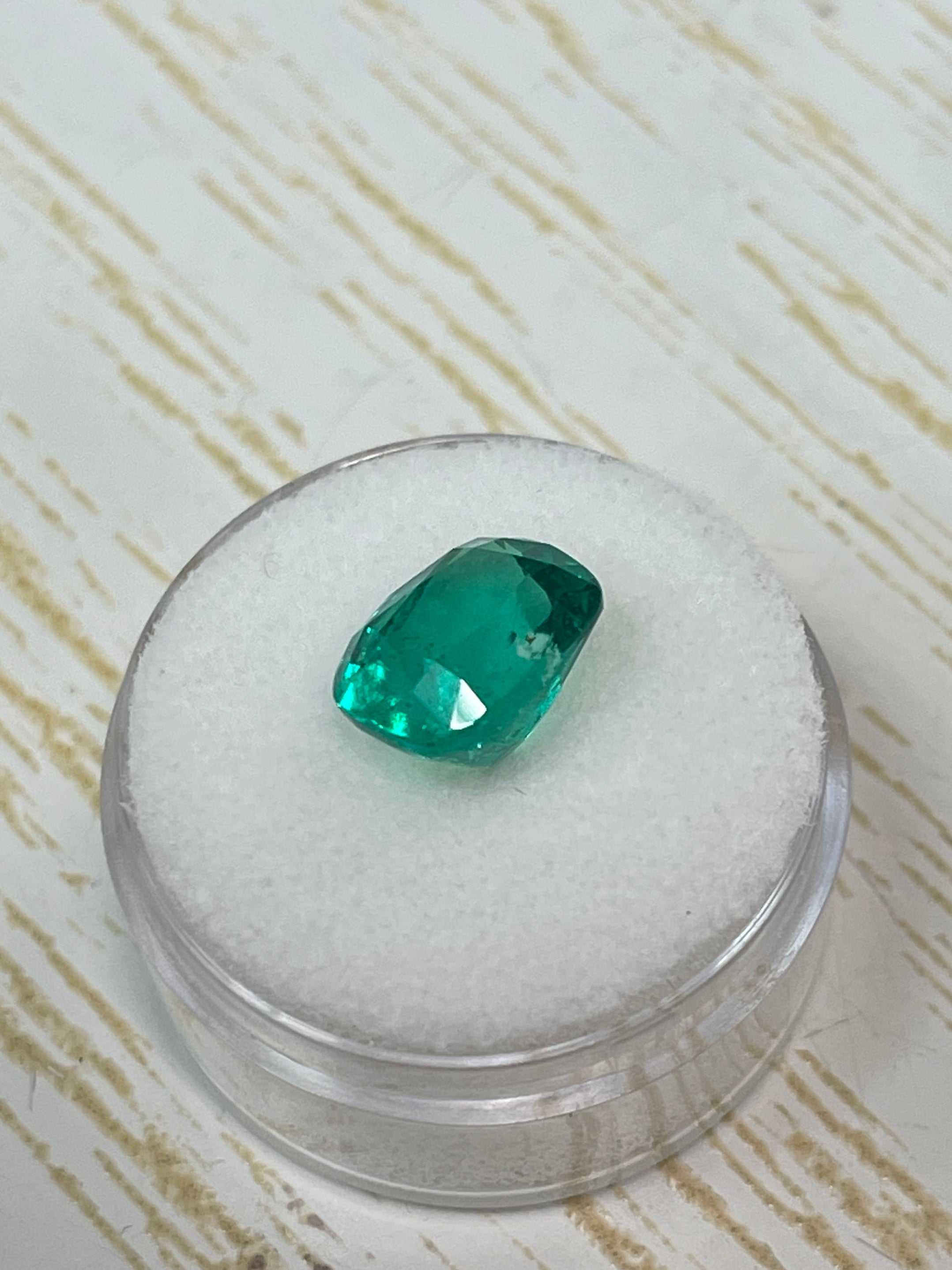 Vivid 4.38 Carat Muzo Green Colombian Emerald loose cushion cut gemstone from JR Colombian Emeralds.