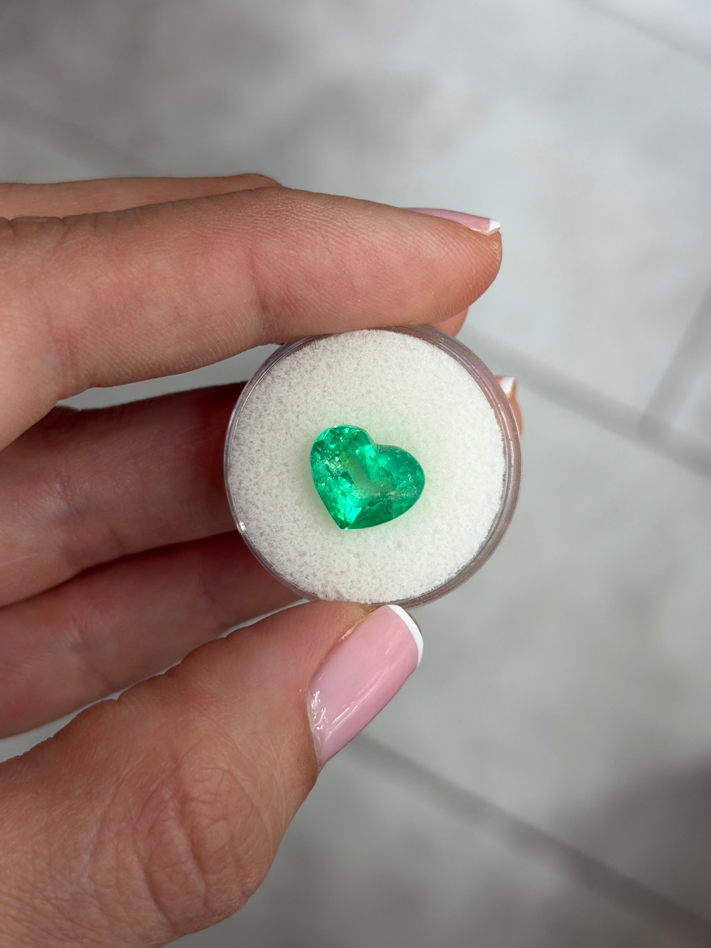 4.40 Carat 10x11.5 Glowing Green Natural Loose Colombian Emerald-Heart Cut