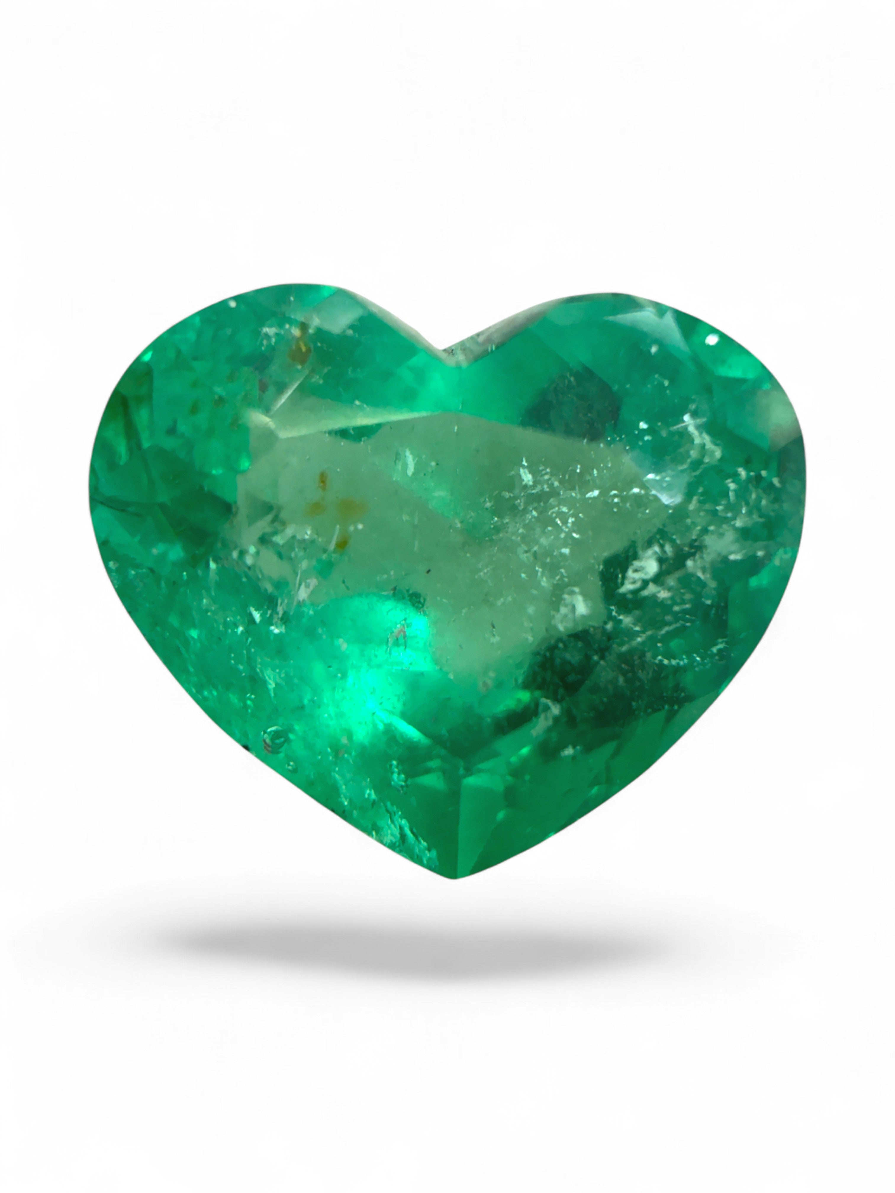 4.40 Carat 10x11.5 Glowing Green Natural Loose Colombian Emerald-Heart Cut