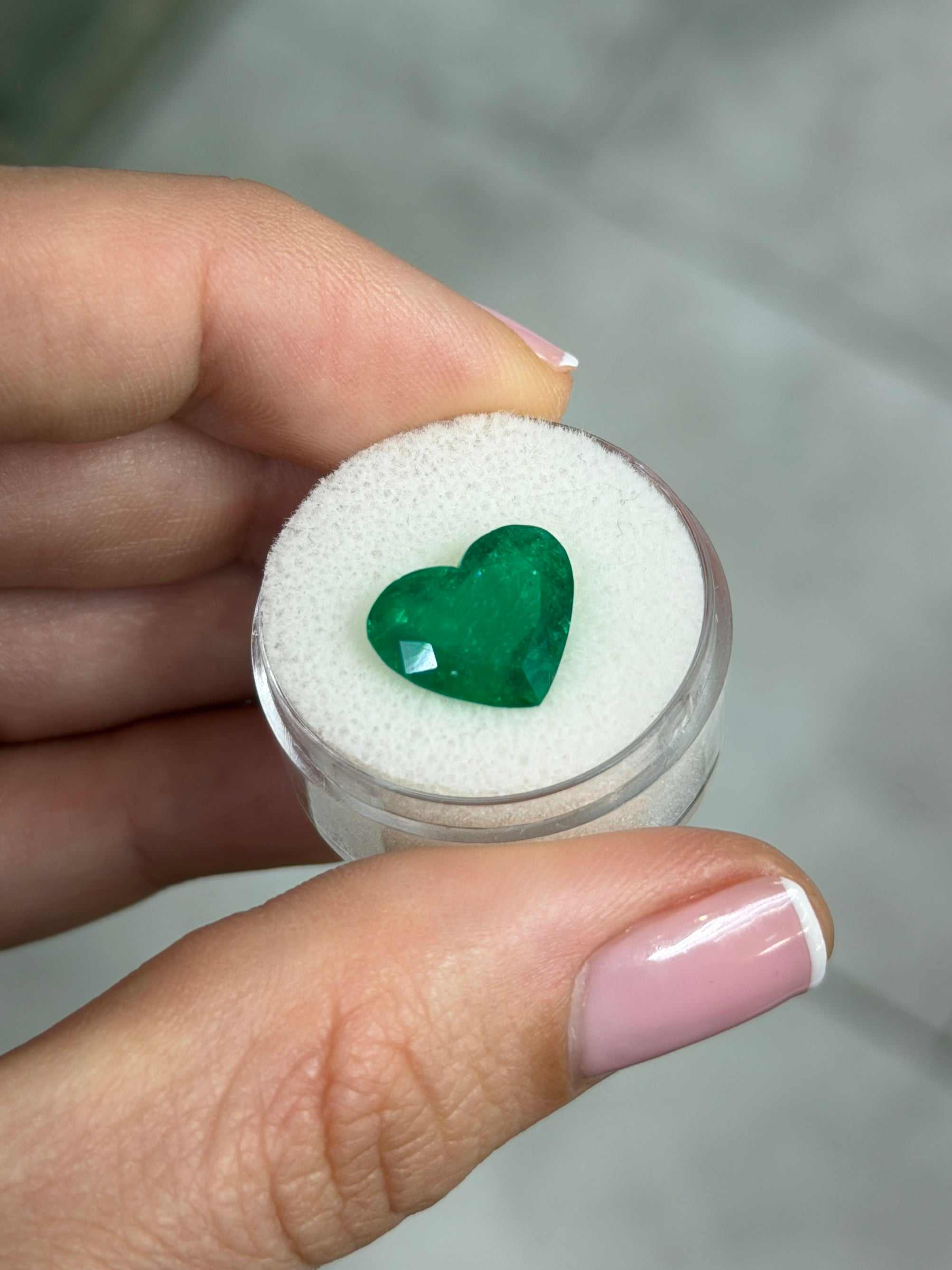 4.46 carat AAA+ intense green natural Colombian emerald loose heart cut gemstone by JR Colombian Emeralds