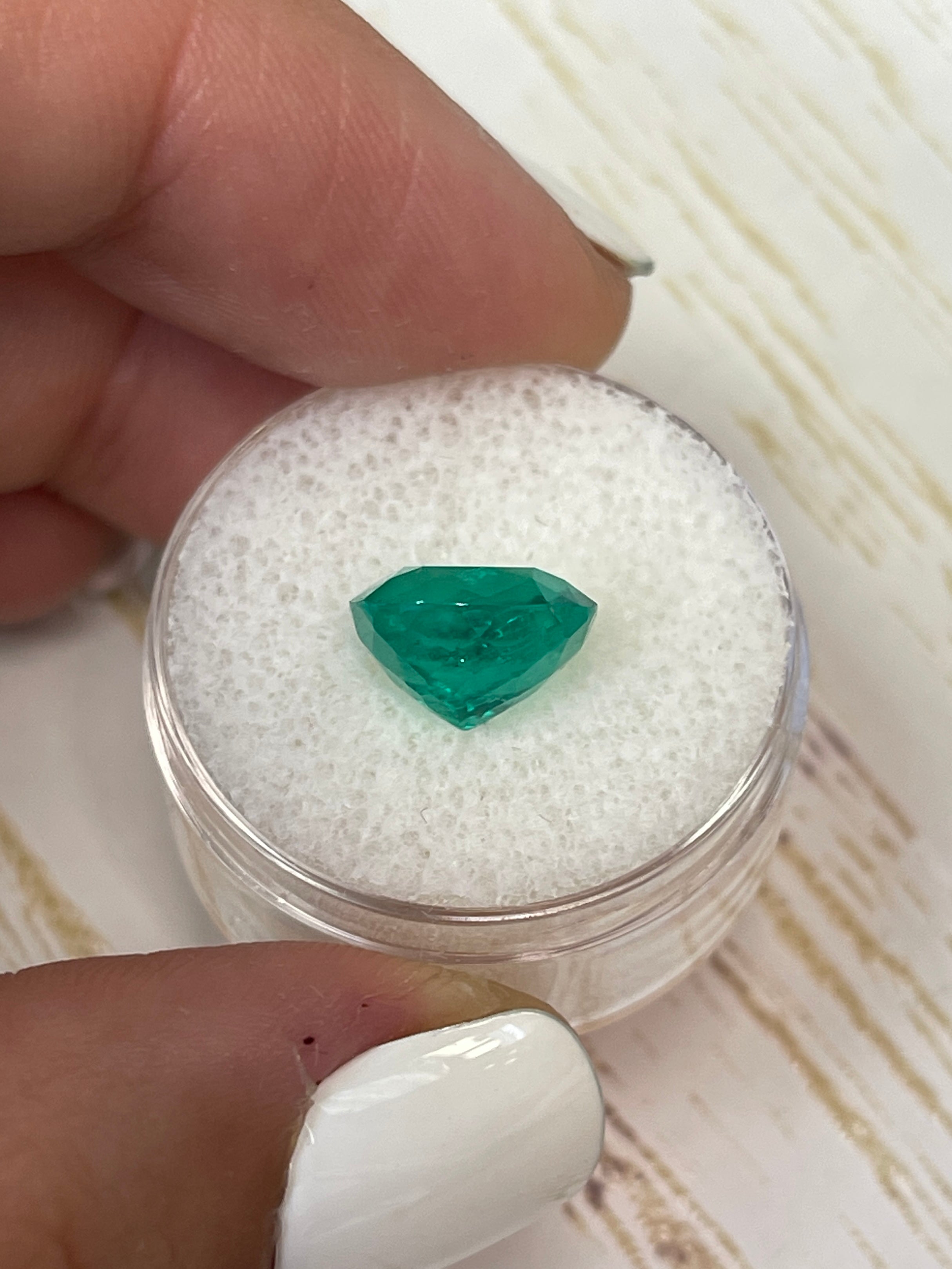 Vivid bluish green 4.75 carat Colombian emerald loose cushion cut gemstone from JR Colombian Emeralds.