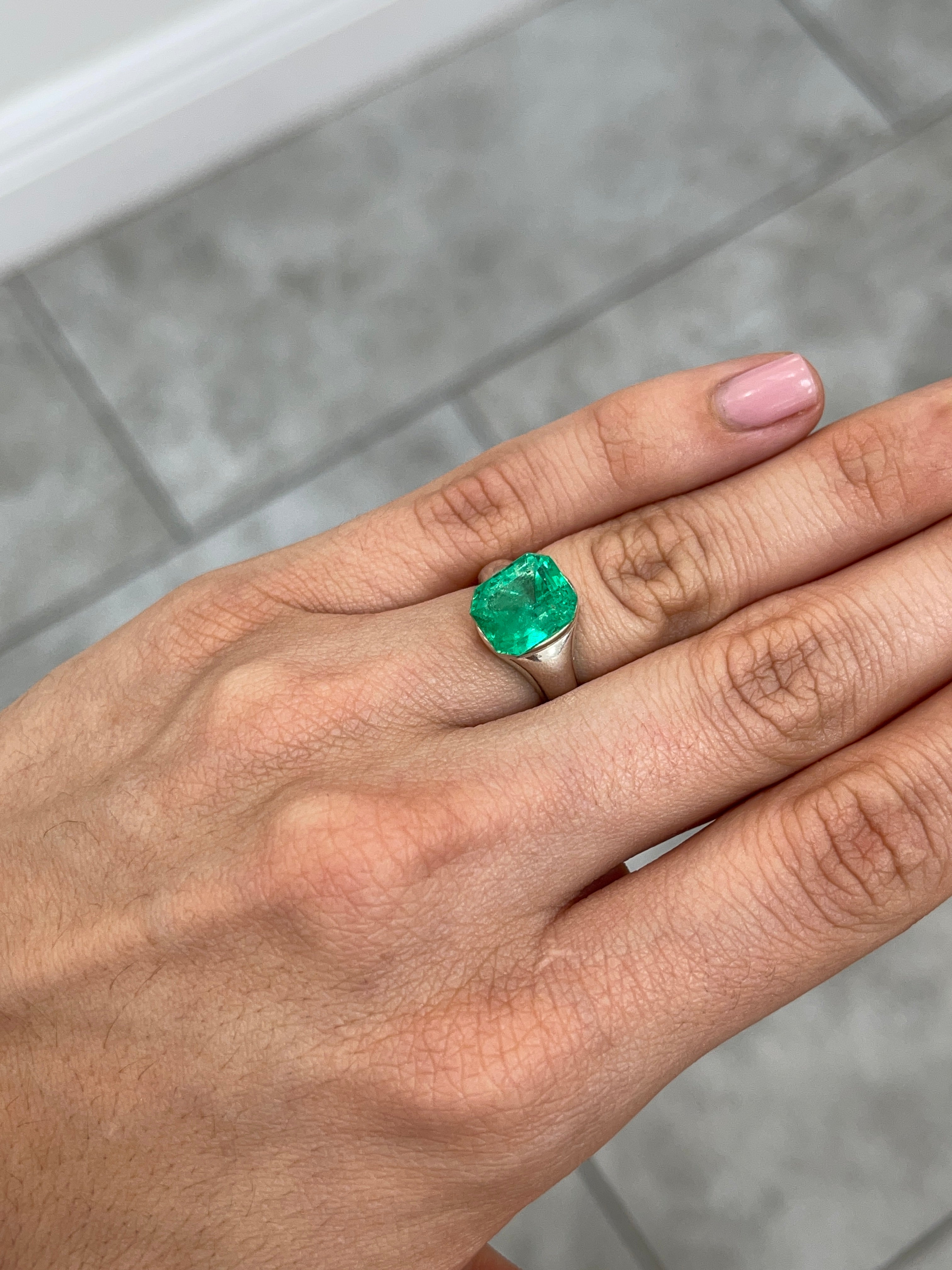 4.82 carat natural Colombian emerald loose gemstone, 11x9 mm emerald cut, rich green color, from JR Colombian Emeralds