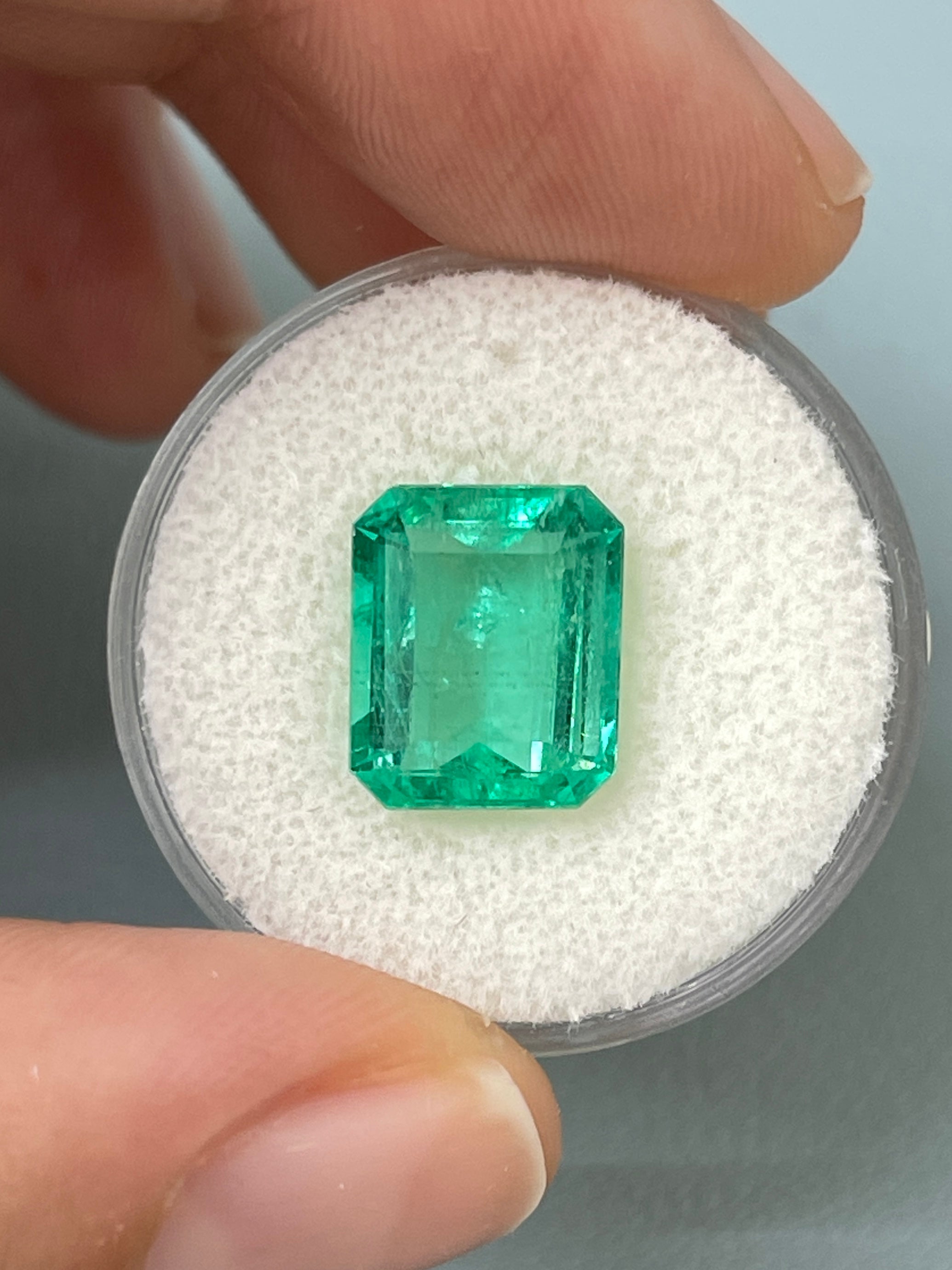 5.02 carat natural Colombian emerald loose gemstone, 11.5x9mm classic emerald cut, crystalline clarity by JR Colombian Emeralds