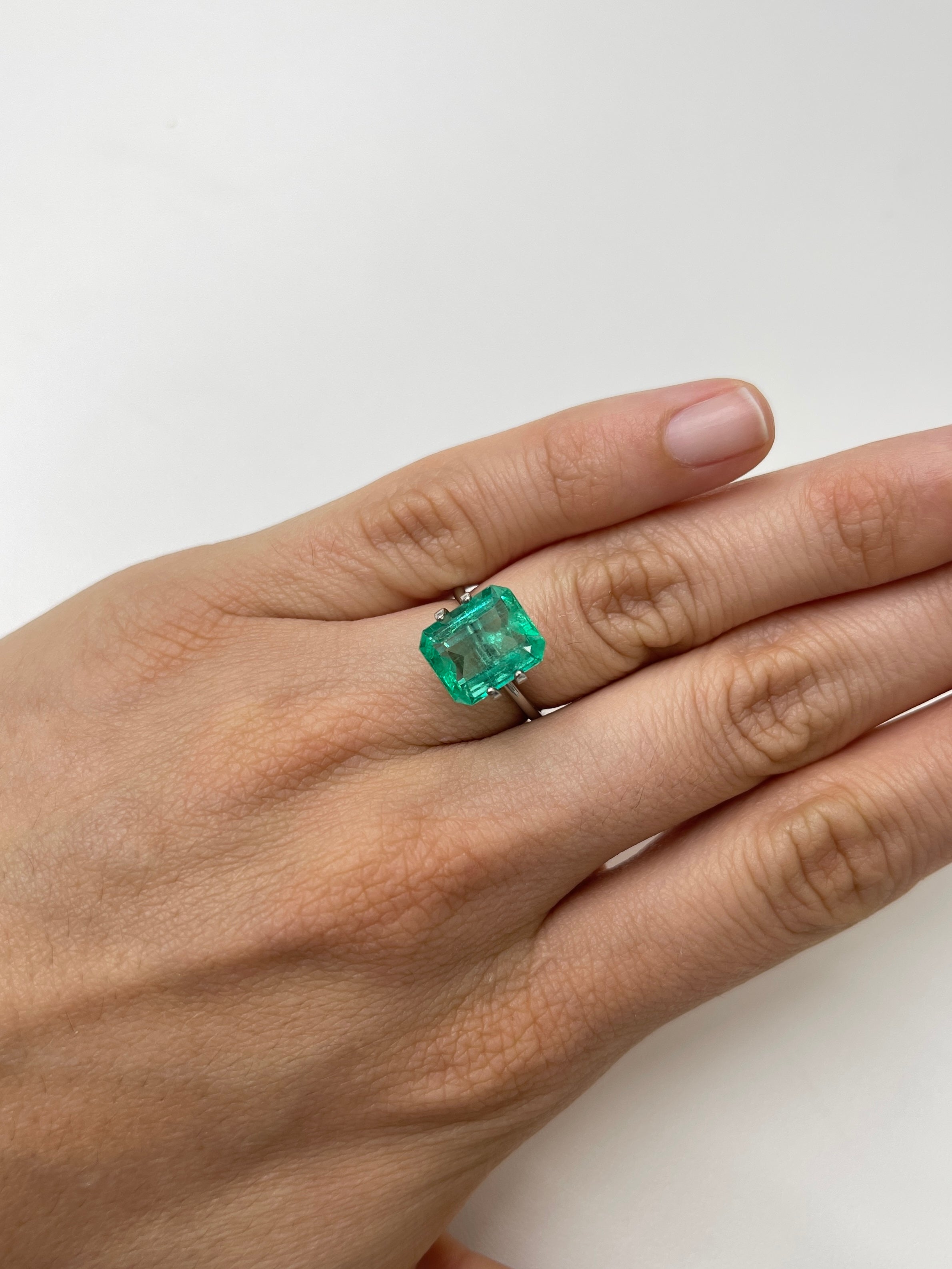 Natural 5.02 carat Colombian emerald loose gemstone, 11.5x9 mm classic emerald cut with crystalline clarity, by JR Colombian Emeralds.