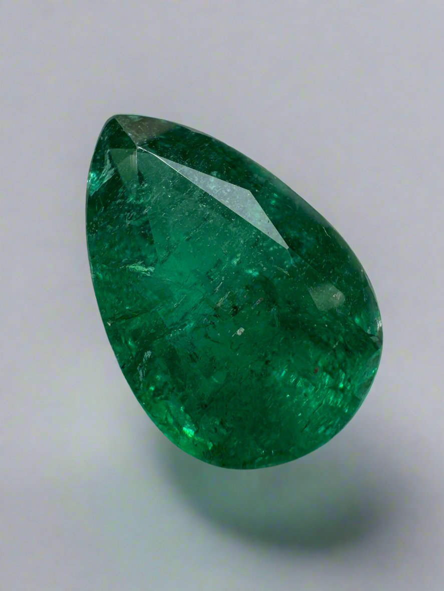 5.10 carat 14x9.6 Deep Green Natural Loose Emerald-Pear Cut - JR Colombian Emeralds