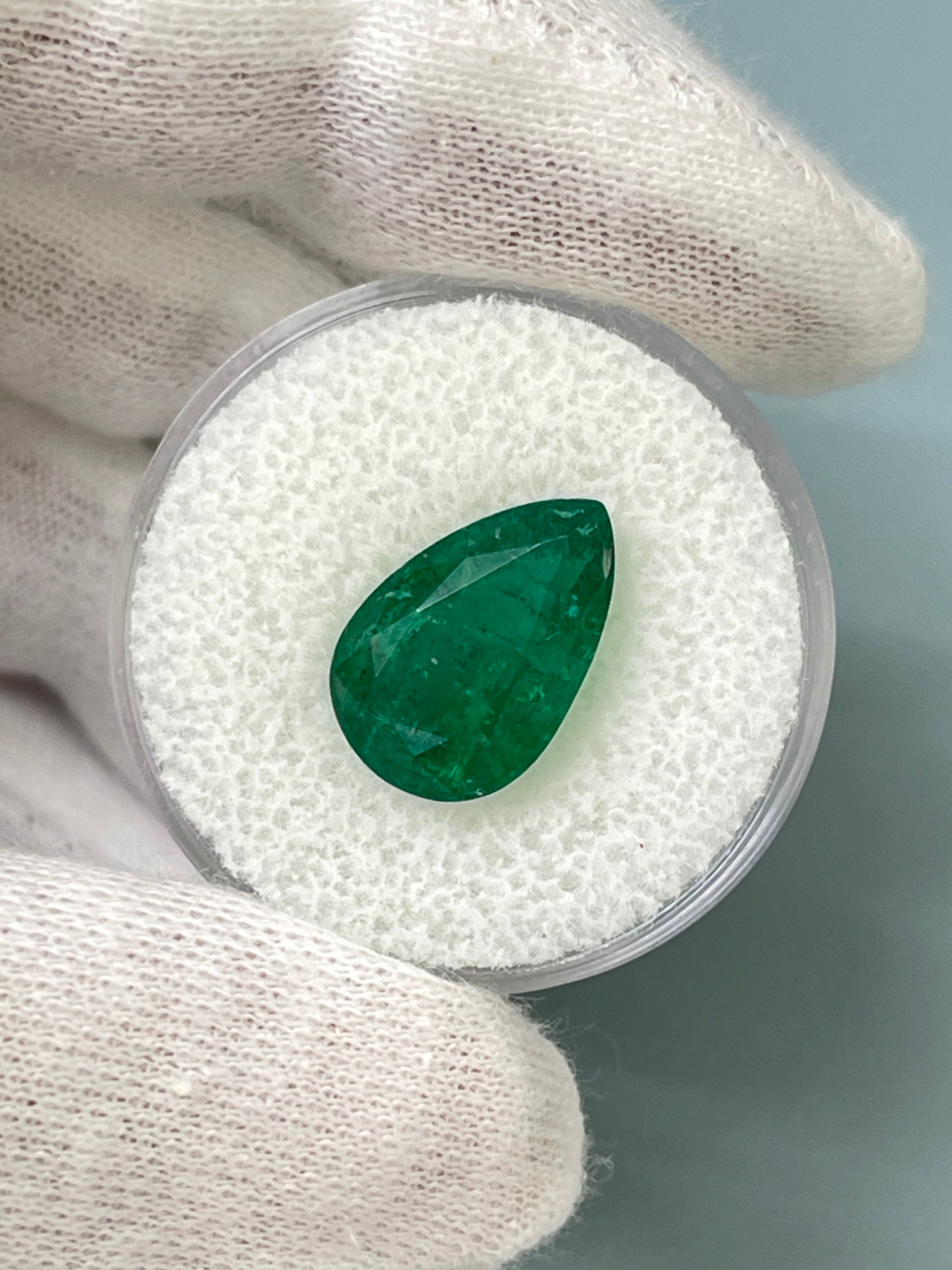 5.10 carat 14x9.6 Deep Green Natural Loose Emerald-Pear Cut - JR Colombian Emeralds