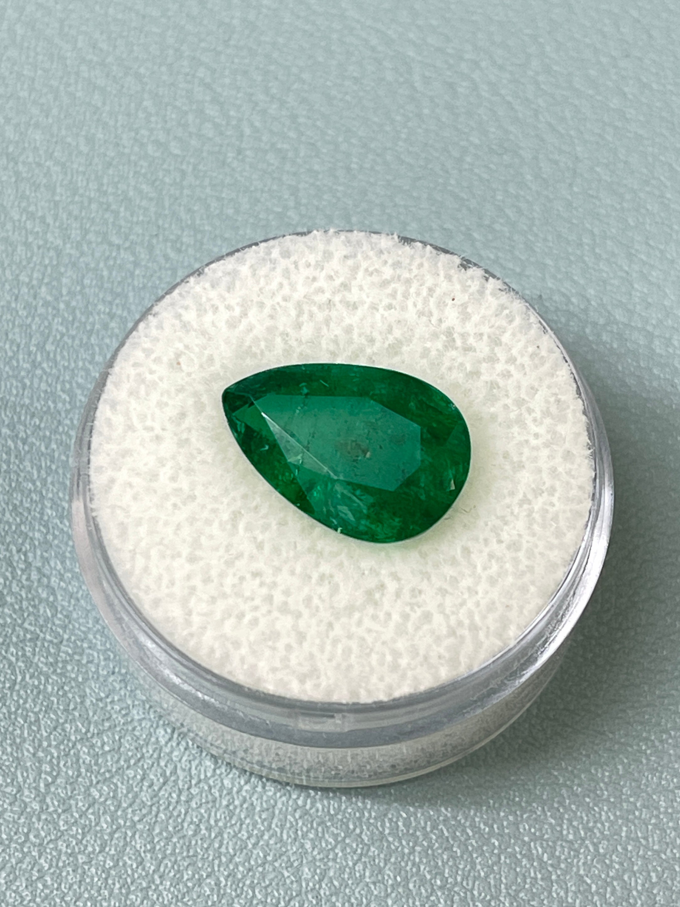 5.10 carat 14x9.6 Deep Green Natural Loose Emerald-Pear Cut - JR Colombian Emeralds