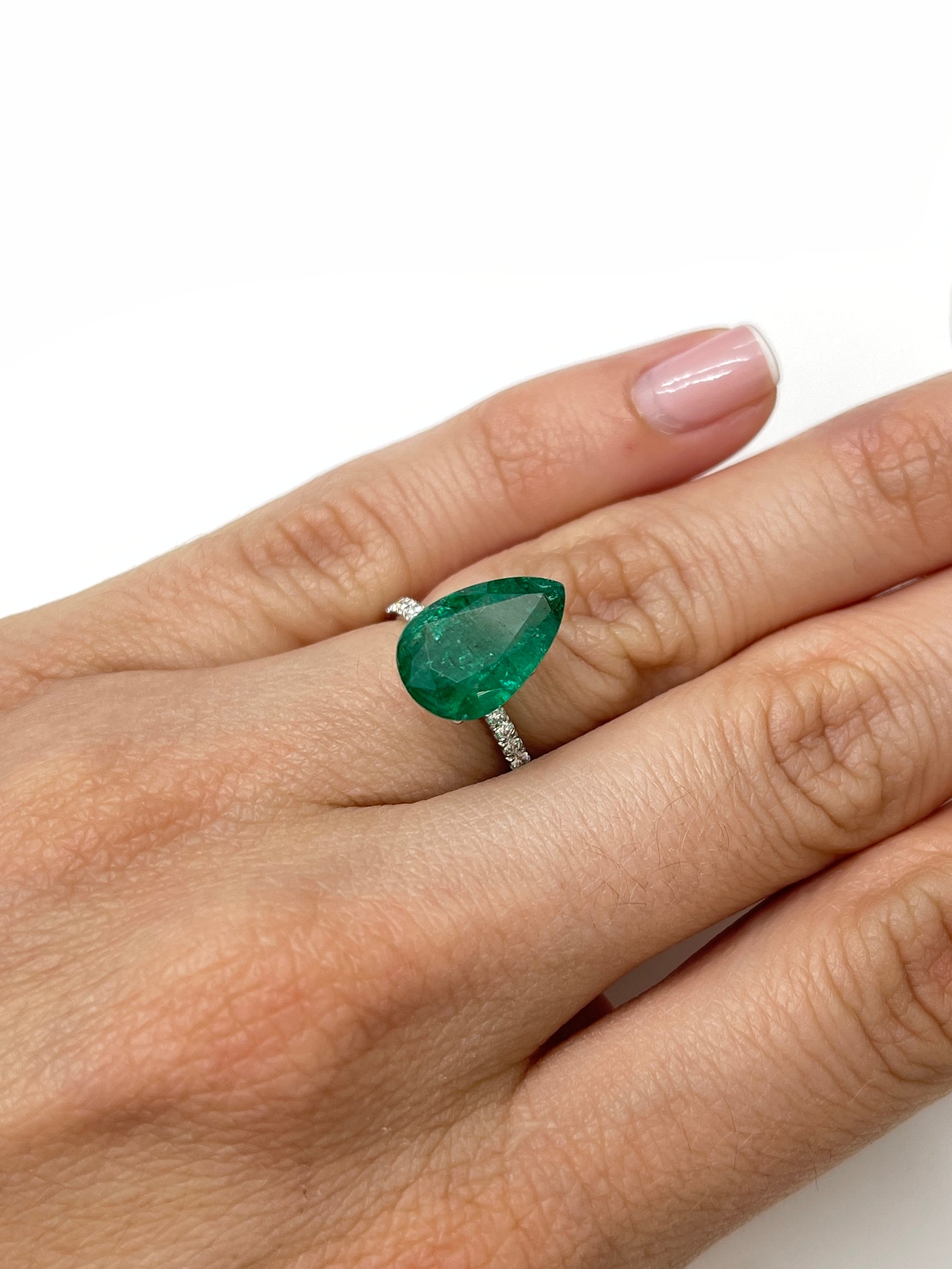 5.10 carat 14x9.6 Deep Green Natural Loose Emerald-Pear Cut - JR Colombian Emeralds