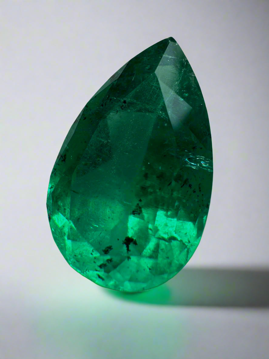 5.18 Carat 14.5x9 Freckled Natural Loose Colombian Emerald-Pear Cut - JR Colombian Emeralds