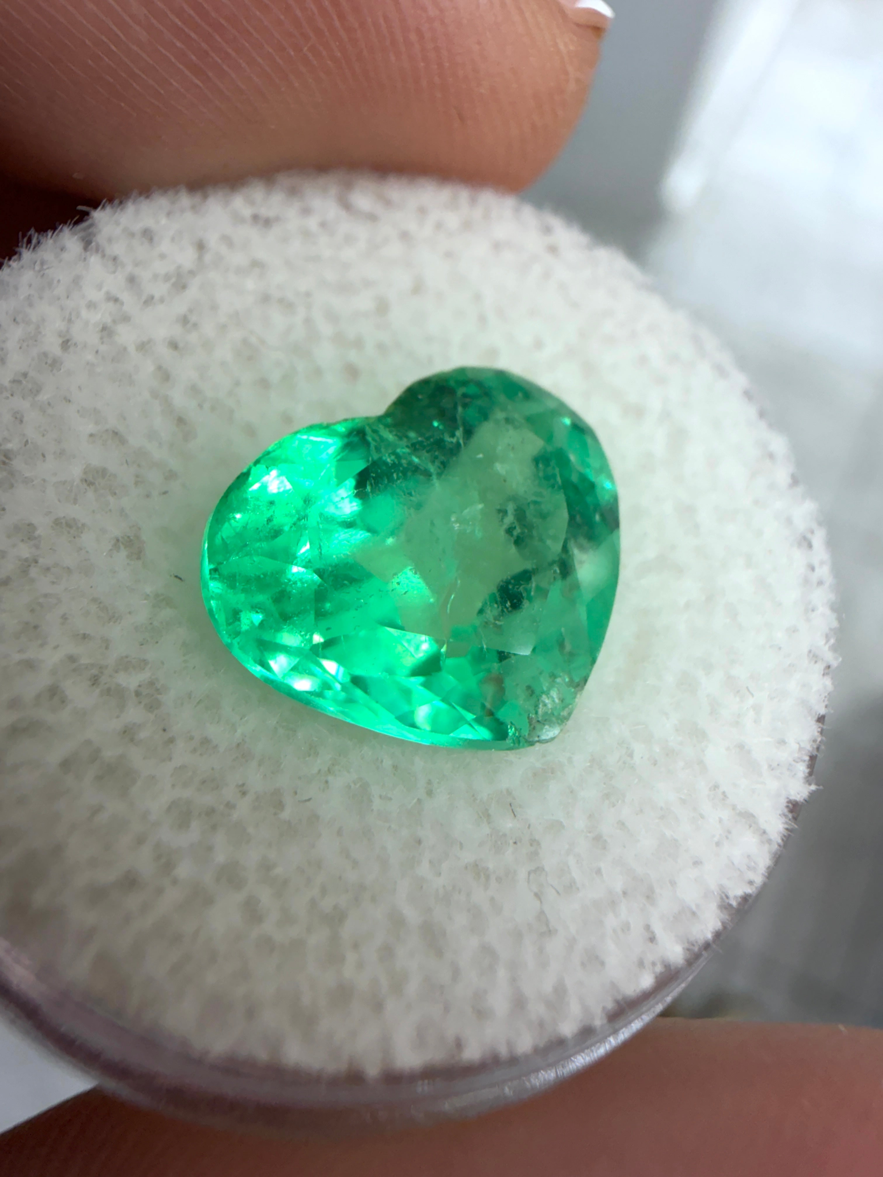 Natural 5.19 carat electric green Colombian emerald loose heart cut gemstone from JR Colombian Emeralds.