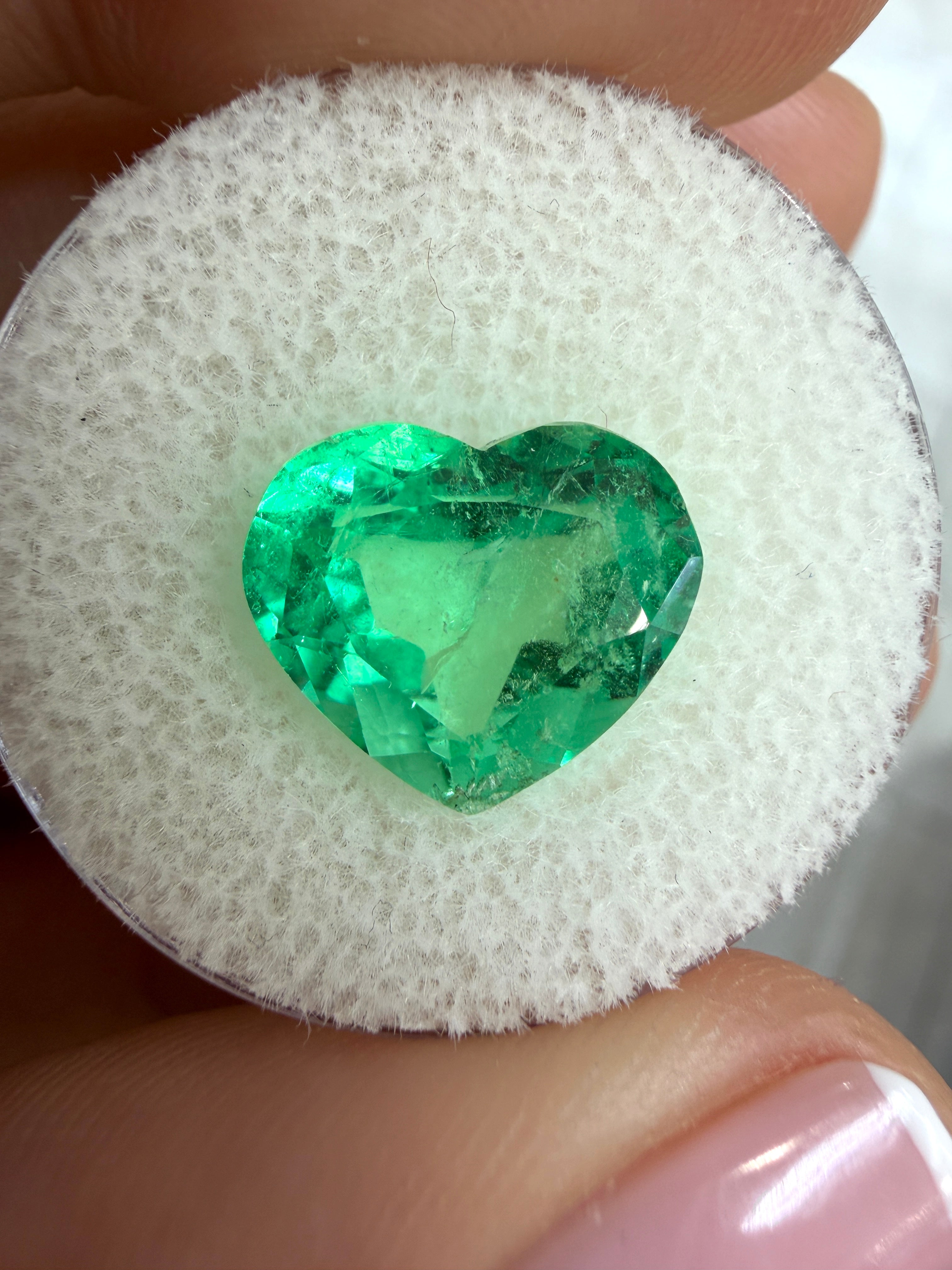 Natural loose Colombian emerald, 5.19 carats, 10x12mm heart cut, electric green chromatic gemstone by JR Colombian Emeralds.