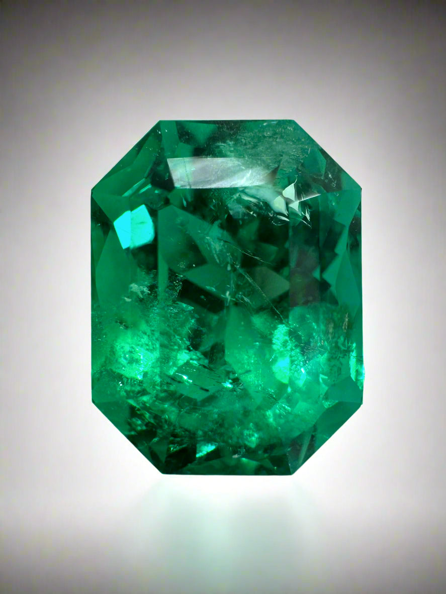 5.21 Carat 11.5x9 Vivid Bluish Green Emerald Cut Colombian Emerald with Clipped Corners - JR Colombian Emeralds