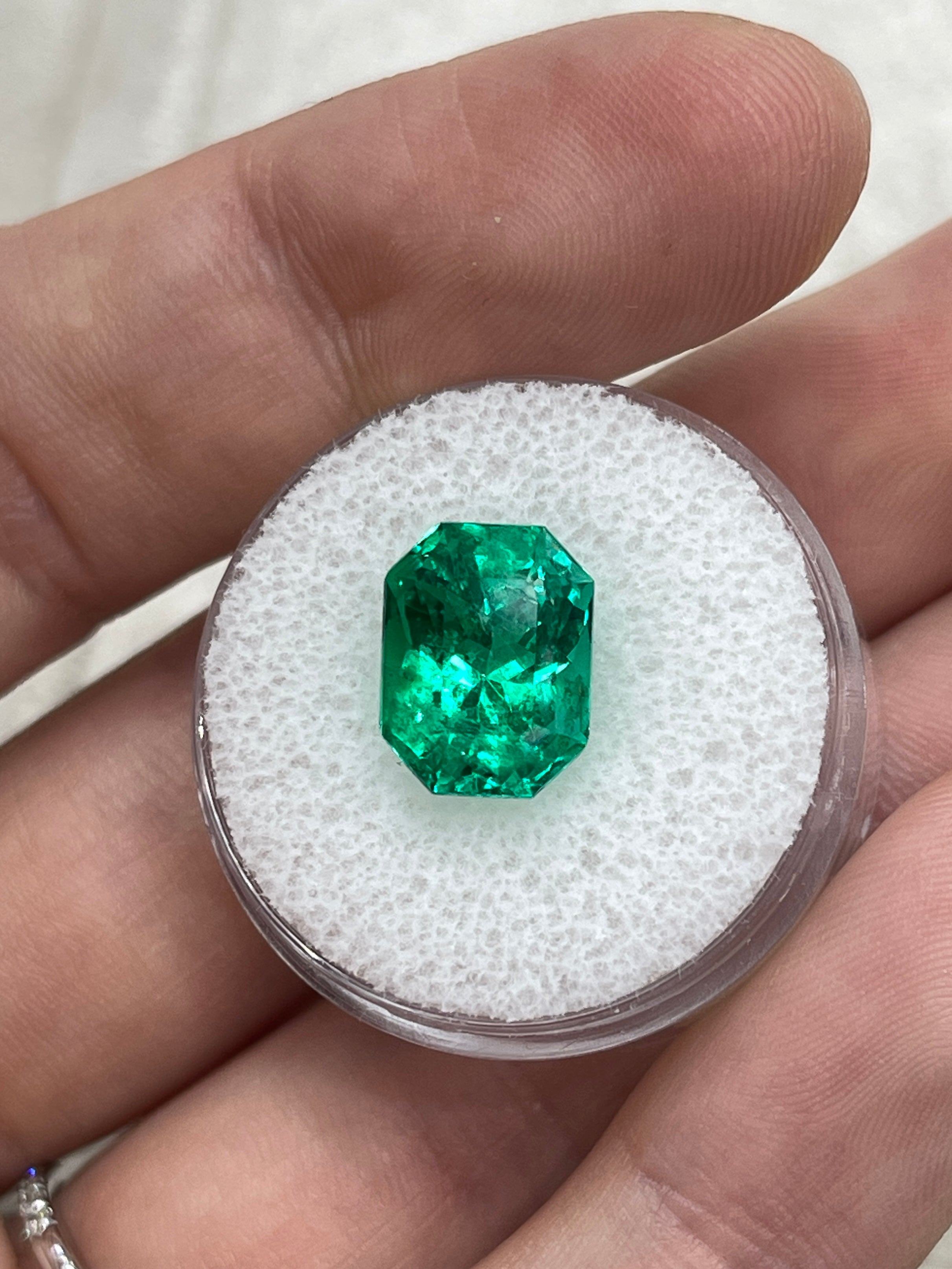 5.21 Carat 11.5x9 Vivid Bluish Green Emerald Cut Colombian Emerald with Clipped Corners - JR Colombian Emeralds