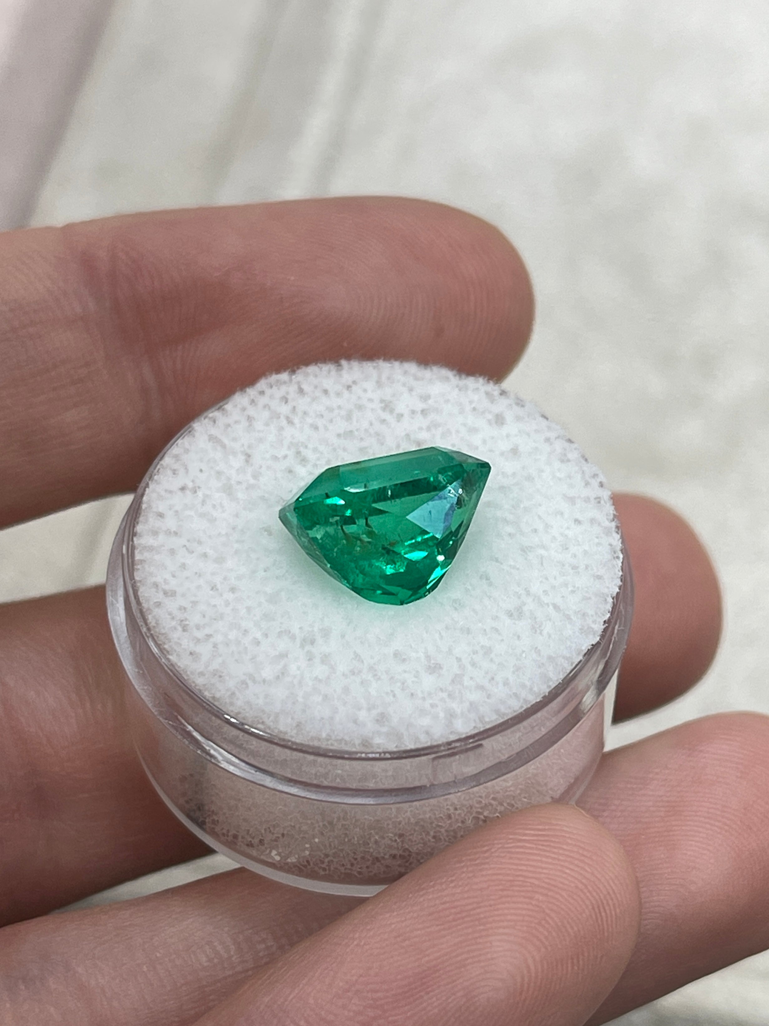 5.21 Carat 11.5x9 Vivid Bluish Green Emerald Cut Colombian Emerald with Clipped Corners - JR Colombian Emeralds