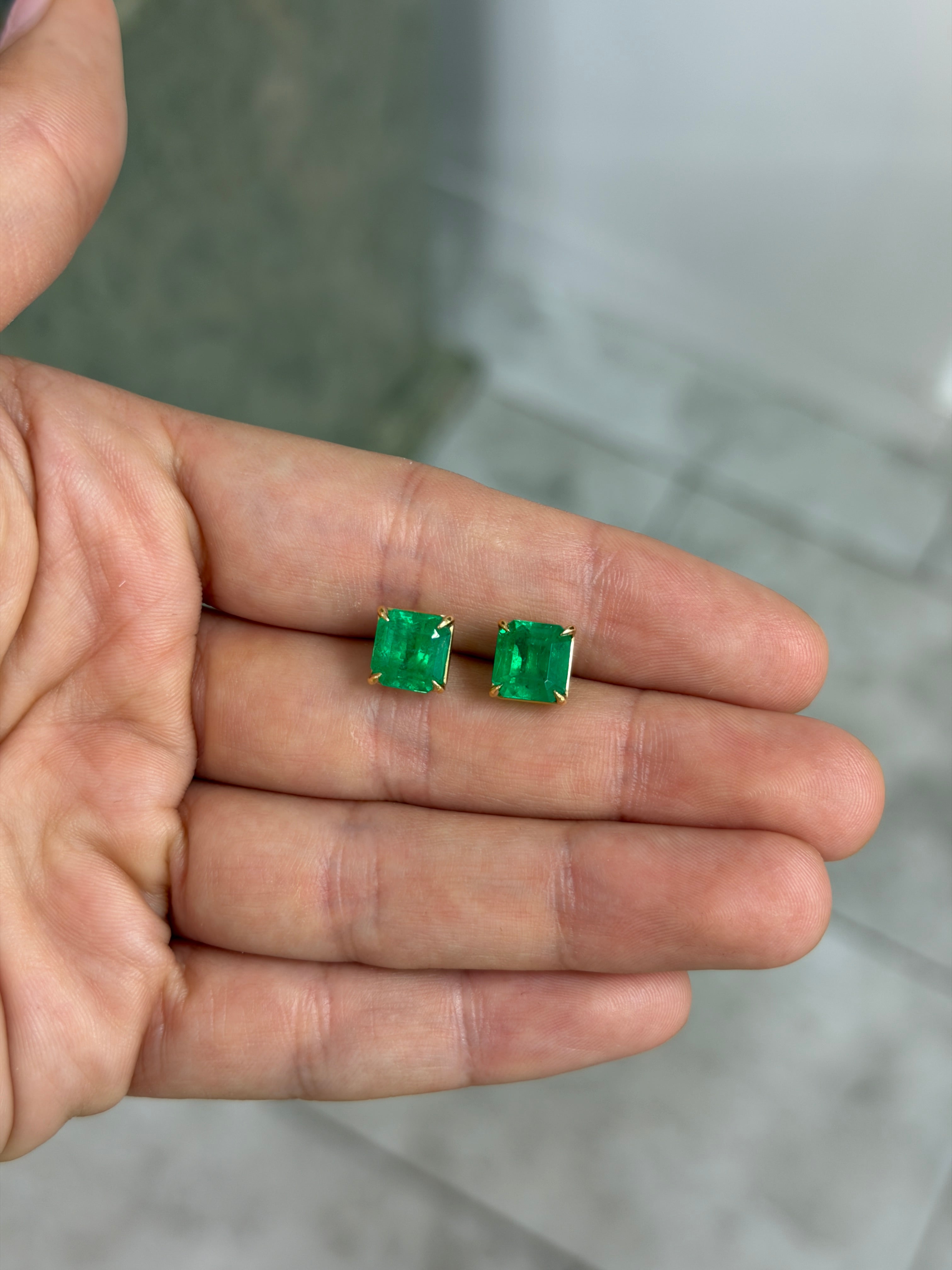 5.39tcw Fine Muzo Green Asscher Cut Colombian Emerald Studs 18K