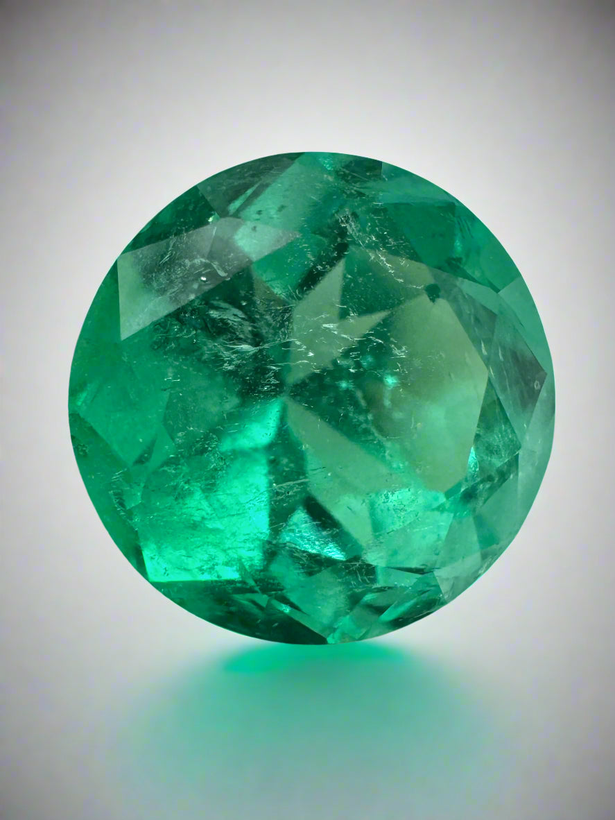 5.48 Carat 11.3x11.3 Gemmy Vibrant Green Natural Round Colombian Emerald - JR Colombian Emeralds