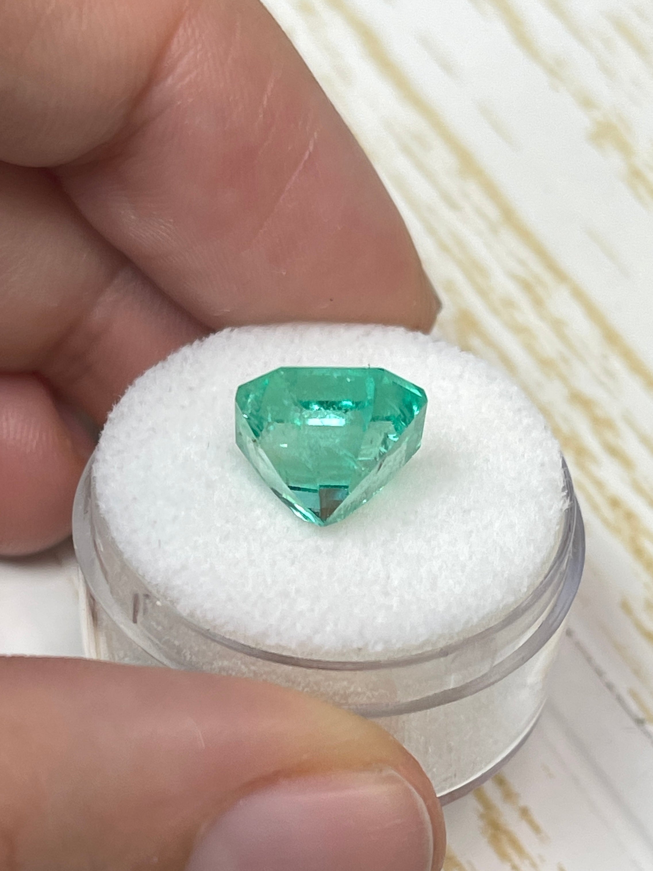 Spring green 5.56 carat natural Colombian emerald loose stone, Asscher cut, 10.6x10.6 mm, from JR Colombian Emeralds.