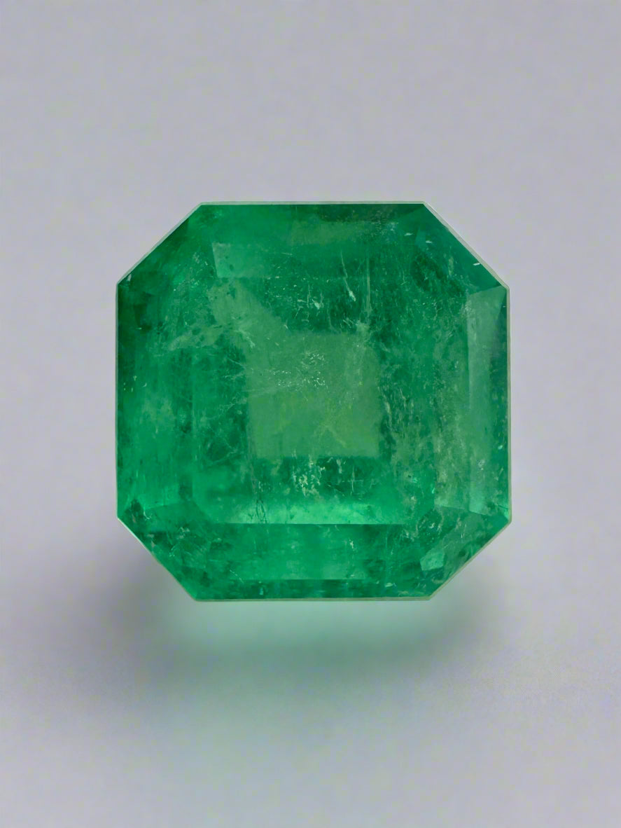5.57 Carat 10x10 Medium Yellowish Loose Colombian Emerald-Asscher Cut - JR Colombian Emeralds